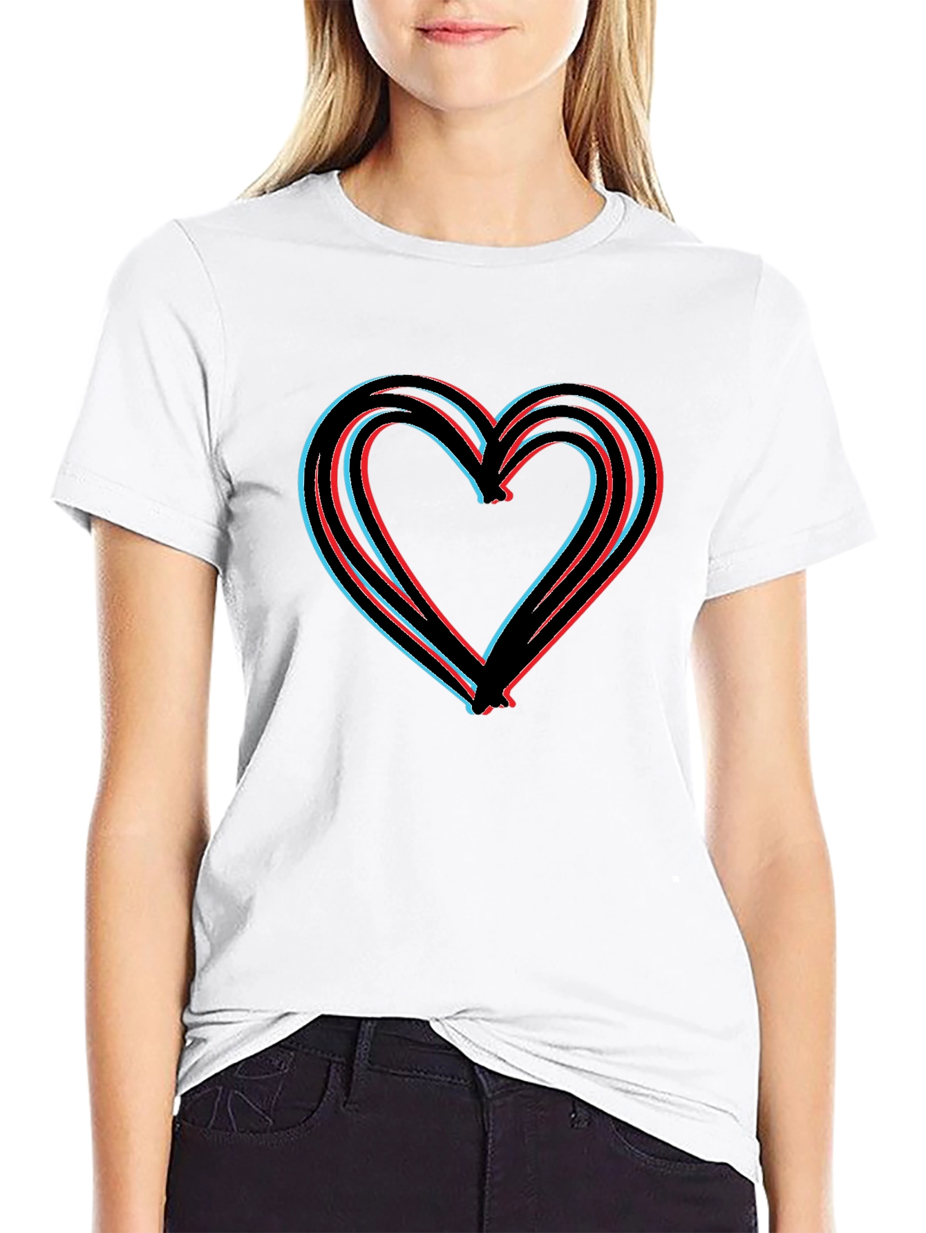 Black Modern Heart Graphic Black T-Shirt view 9
