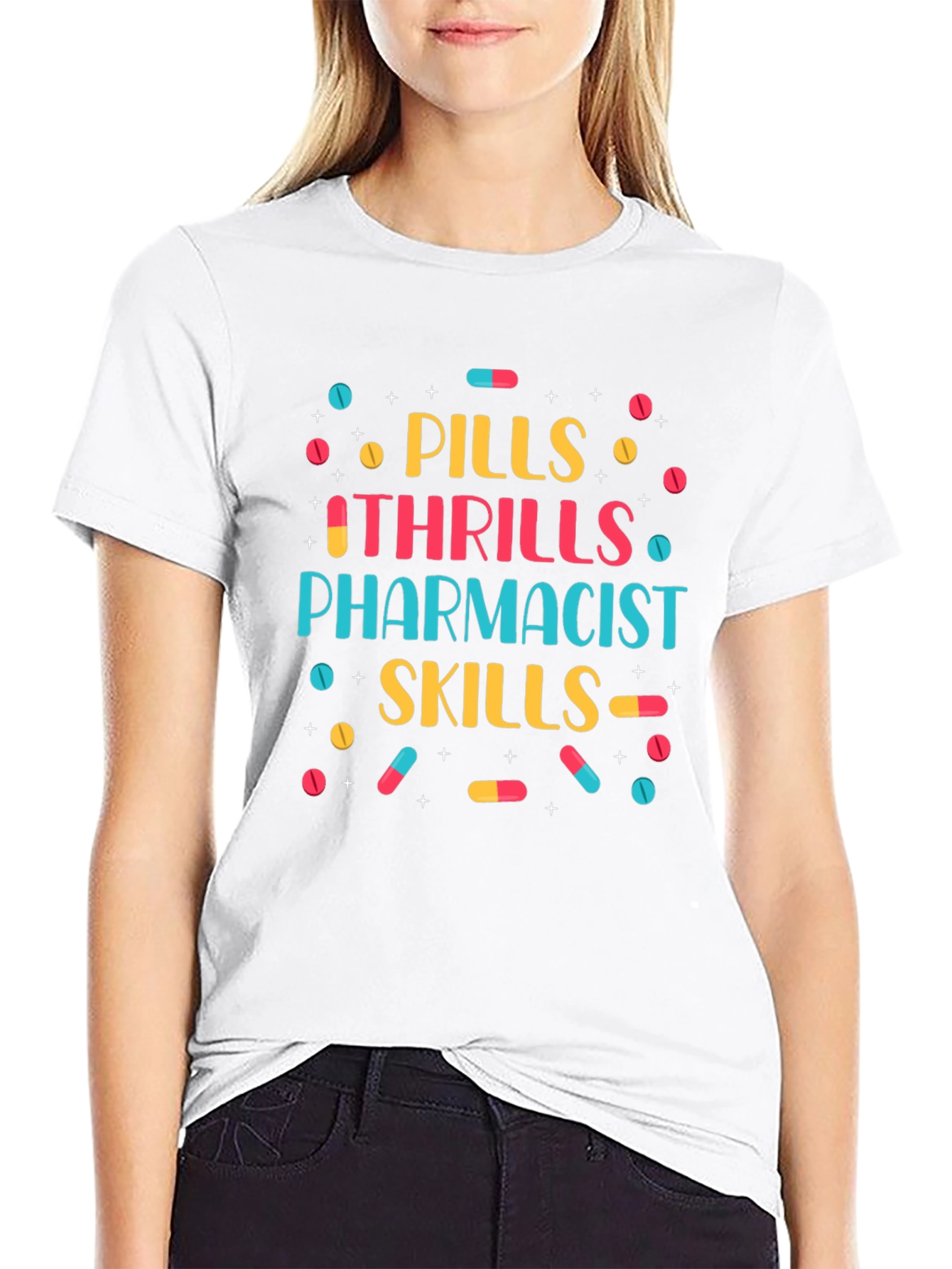 Black Pills Thrills Pharmacist Skills Graphic Tee view 9