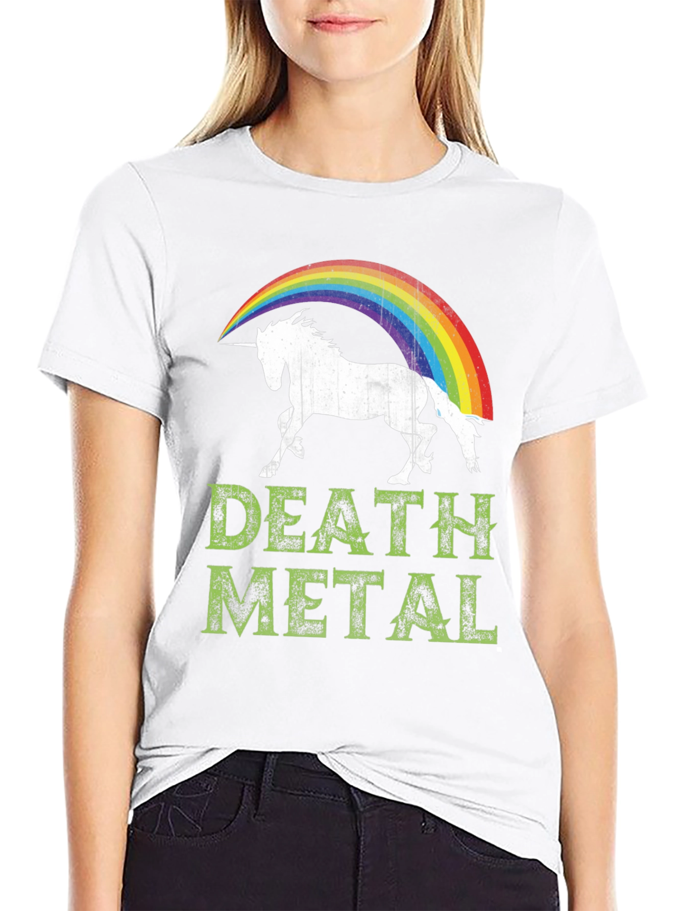 Black Death Metal Unicorn Rainbow T-Shirt - Black Cotton Tee view 9