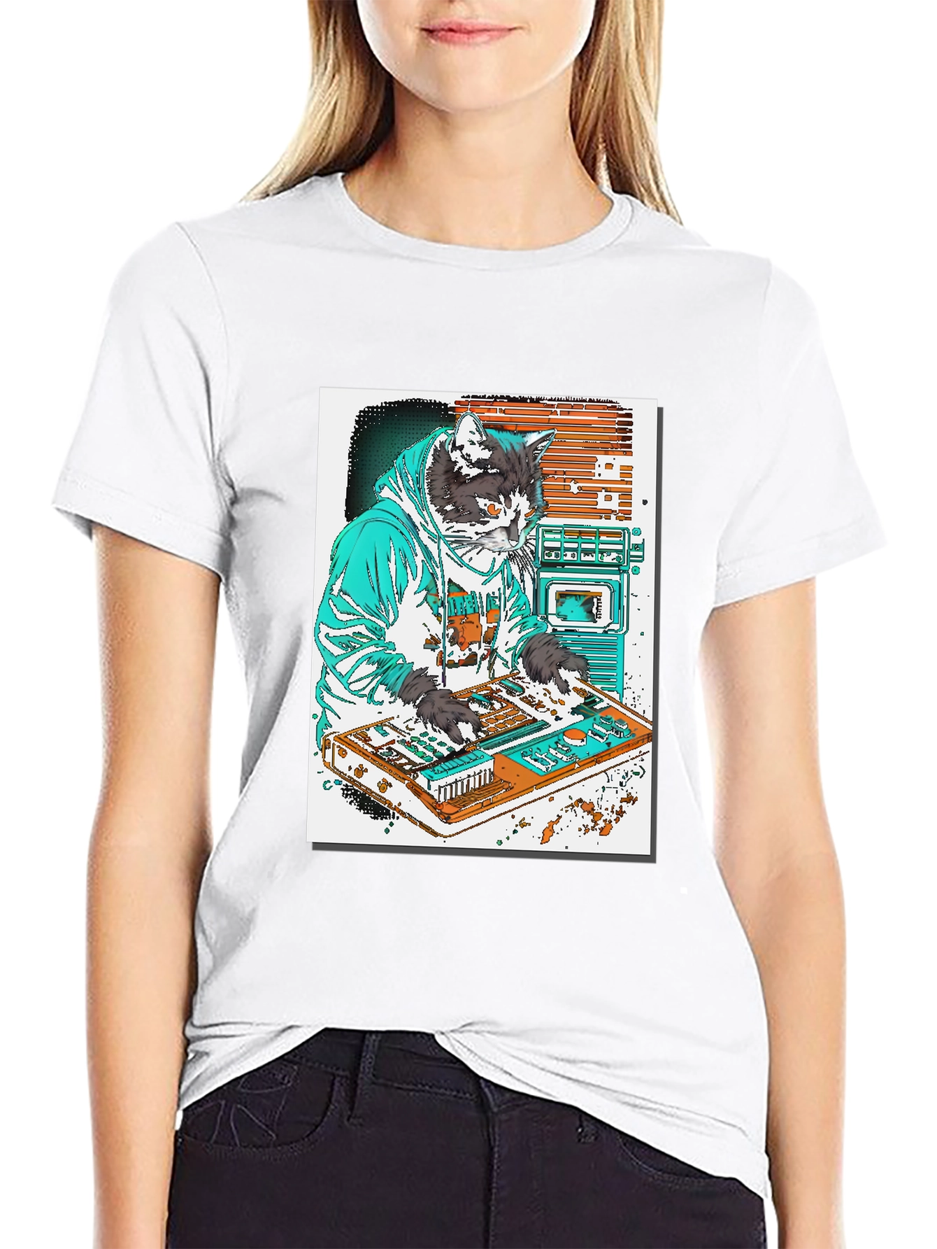 Black DJ Cat Graphic T-Shirt - Black view 9