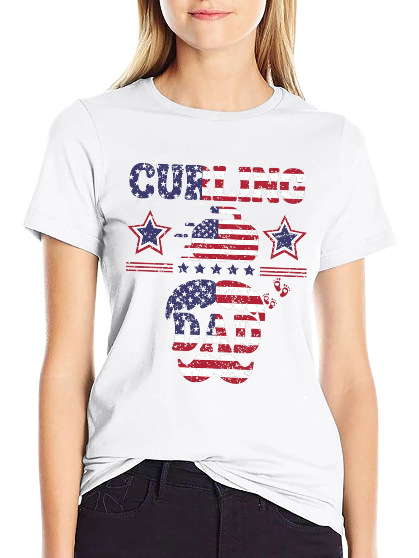Black Curling Dad Patriotic T-Shirt view 9