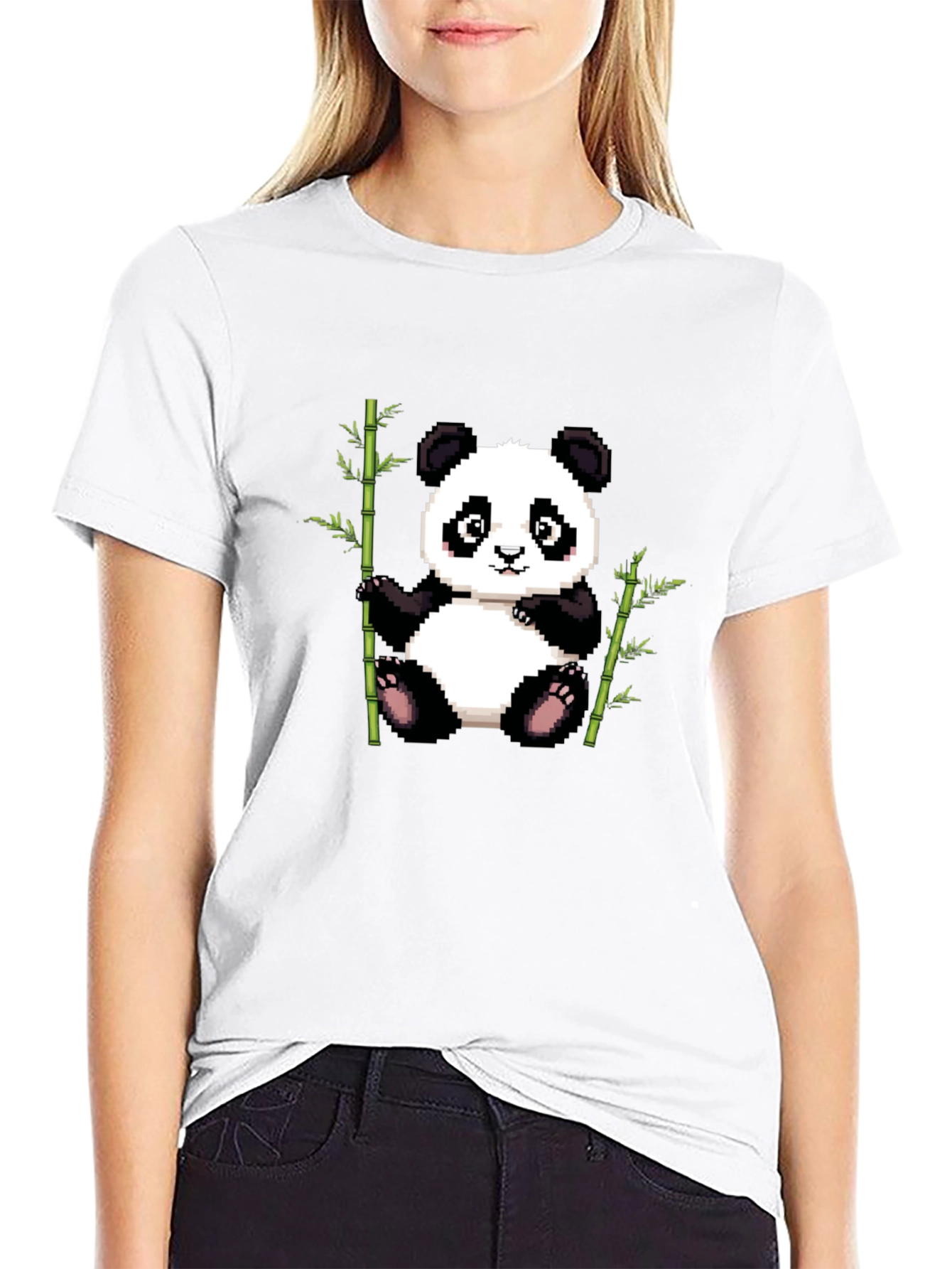 Black Pixel Panda T-Shirt - Cute Panda Bamboo Design view 9