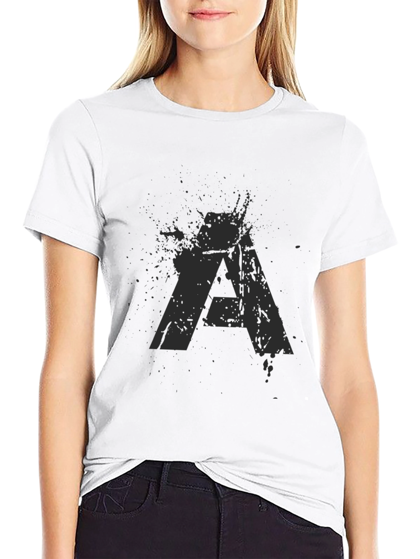 Black Men's Black Graphic Tee - Distressed "A" Design view 9