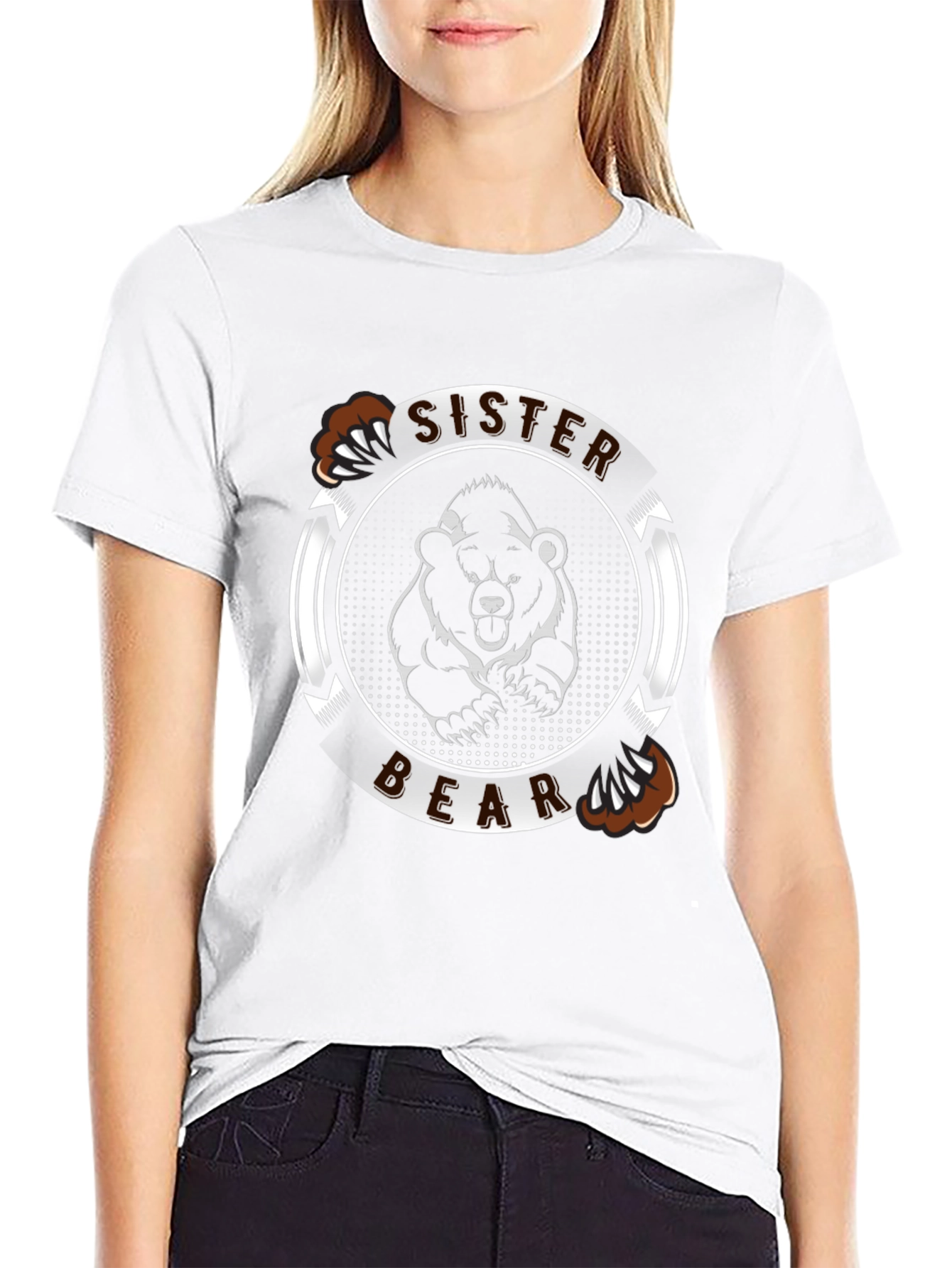 Black Sister Bear Graphic Tee - Black Cotton T-Shirt view 9