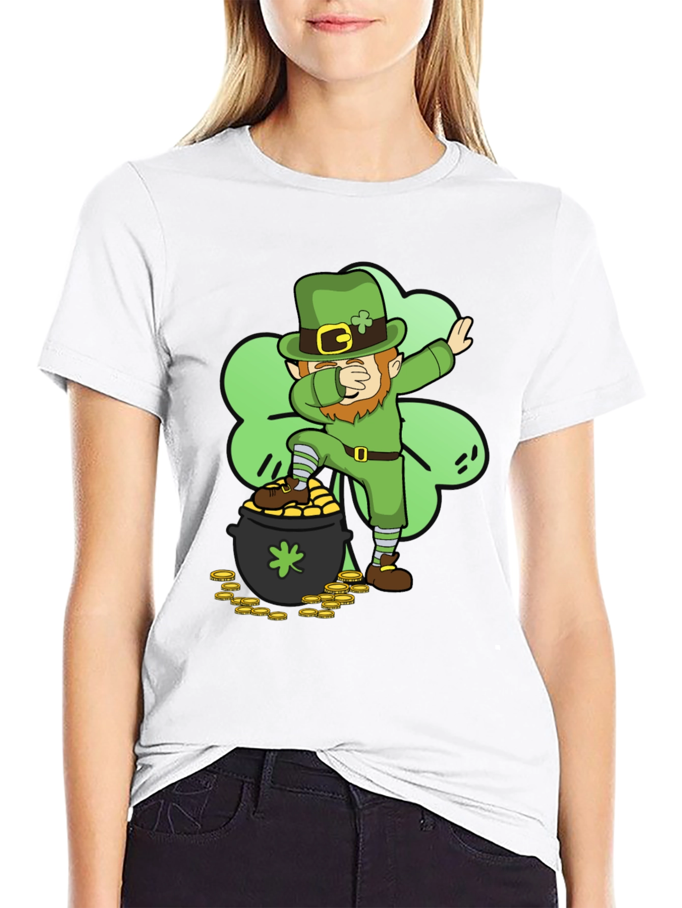 Black St. Patrick's Day Leprechaun Dab T-Shirt view 9