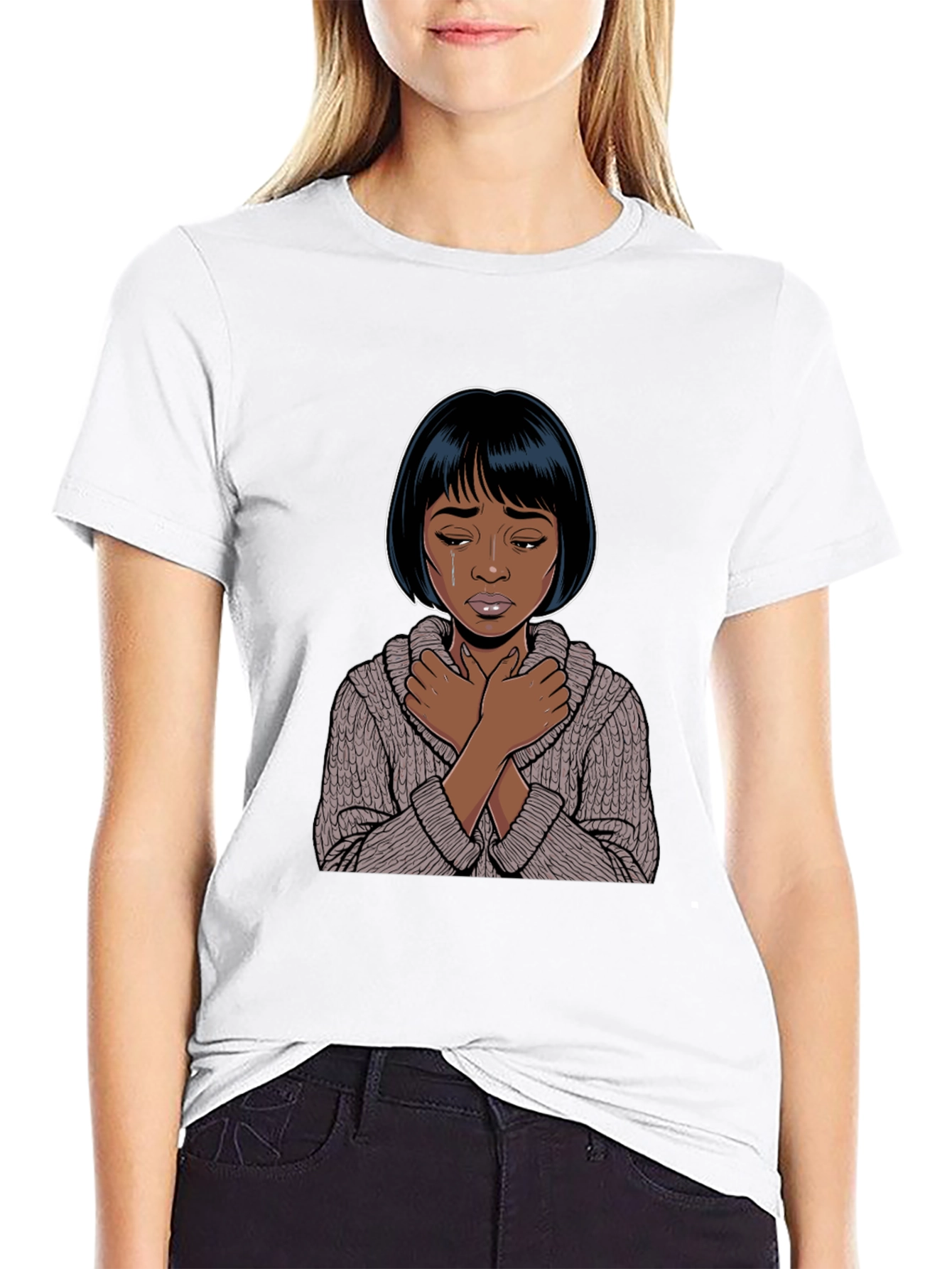 Black Emotional Cartoon Graphic T-Shirt view 9