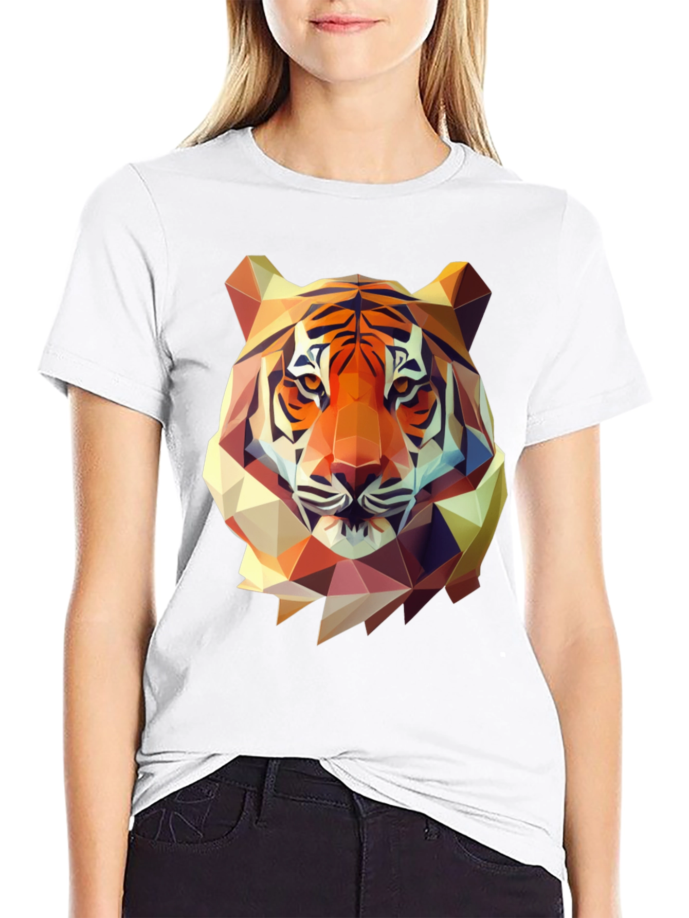 Black Geometric Tiger Graphic Tee - Men's Black T-Shirt view 9