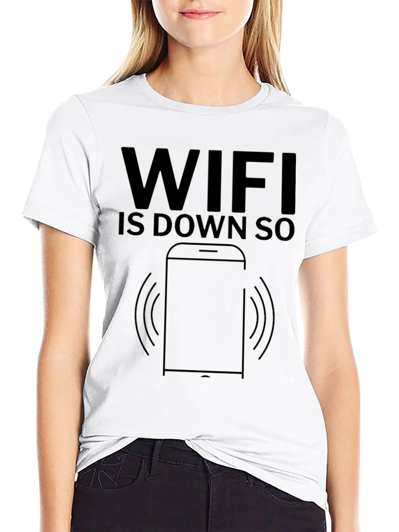 Black Funny WiFi Down Black Graphic T-Shirt view 9