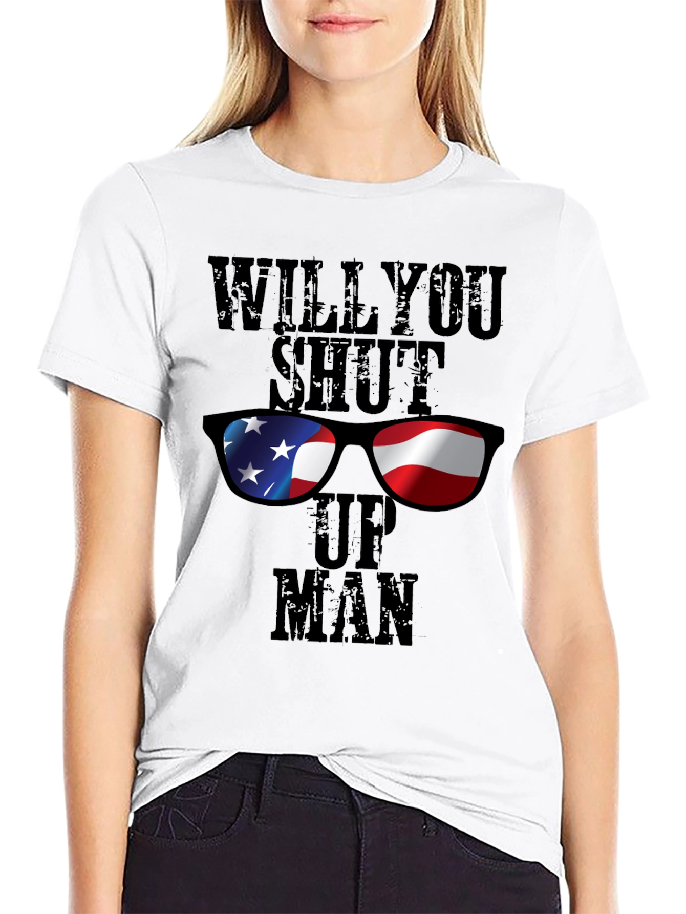 Black Will You Shut Up Man T-Shirt - Patriotic Design view 9