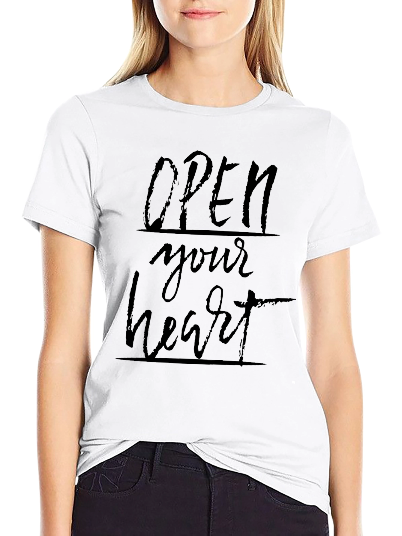 Black Open Your Heart Graphic Tee - Soft Black Cotton view 9