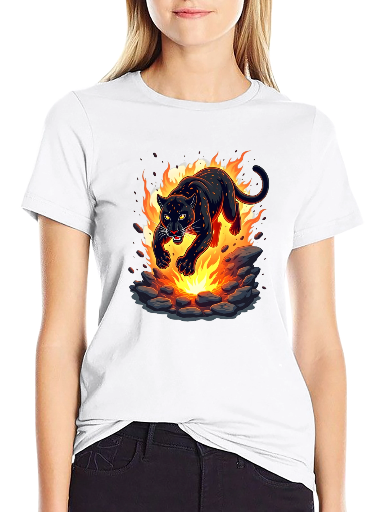 Black Fiery Panther Graphic T-Shirt - Bold Black Tee view 9