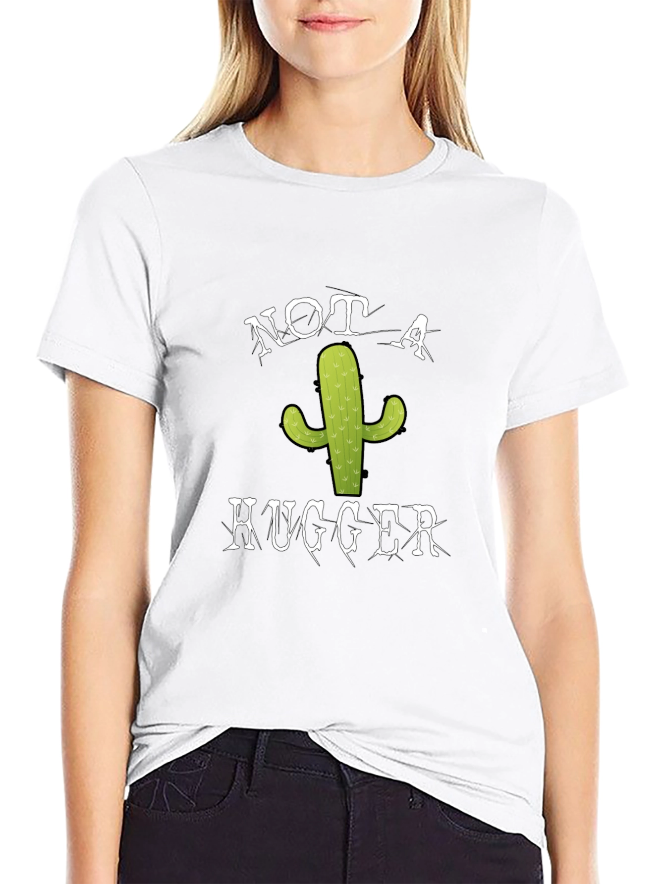 Black Not a Hugger Cactus T-Shirt - Funny Graphic Tee view 9