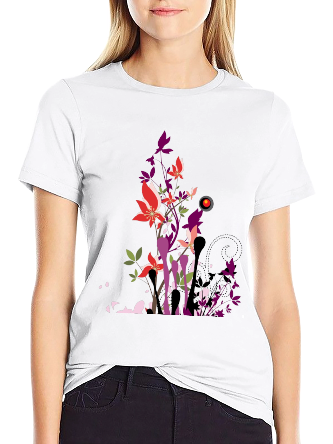 Black Floral Graphic Print Black T-Shirt view 9