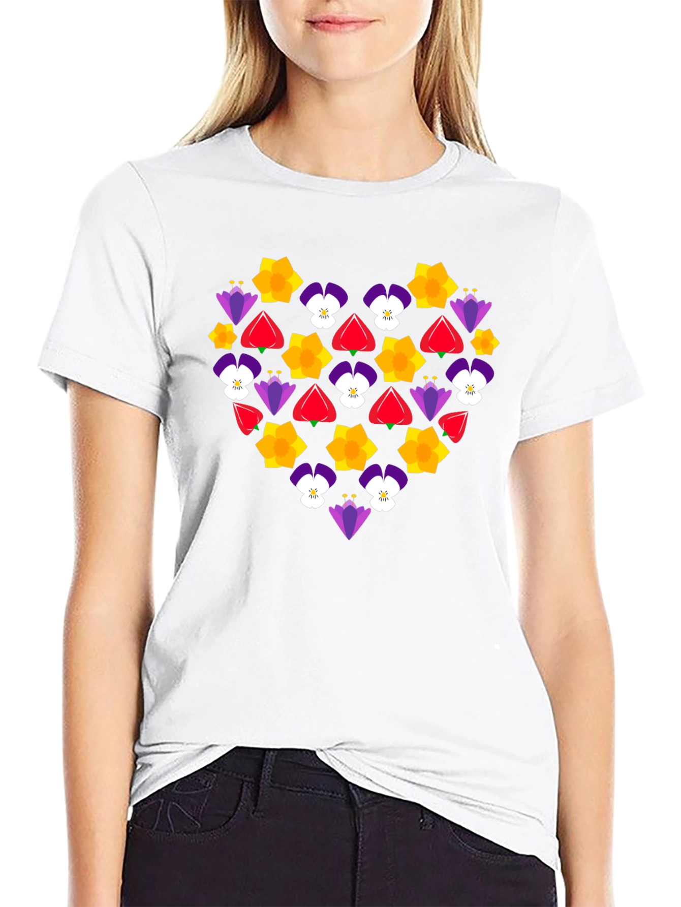 Black Floral Heart Graphic T-Shirt - Black view 9