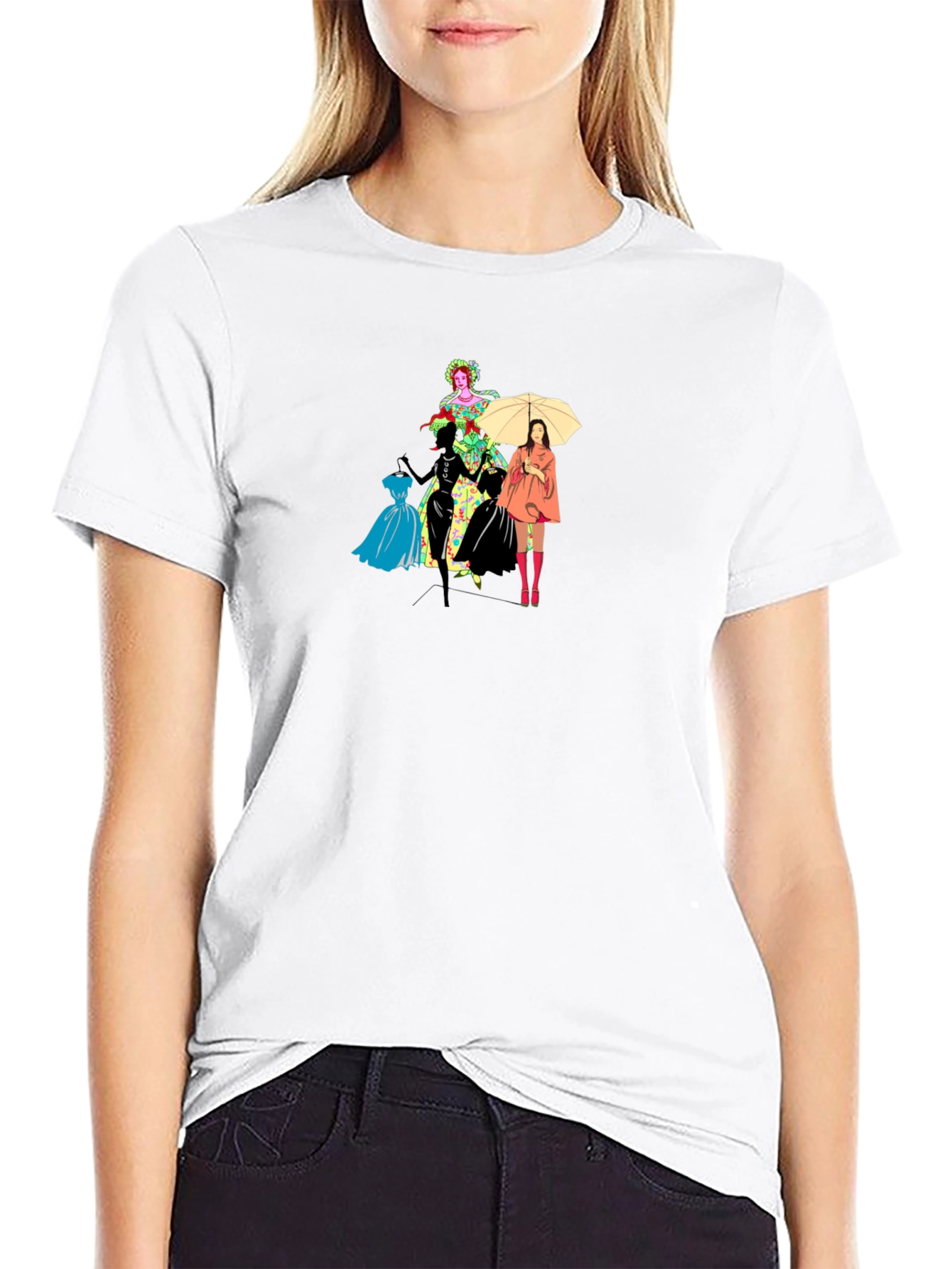 Stylish Black T-Shirt with Fashion Illustration - 9