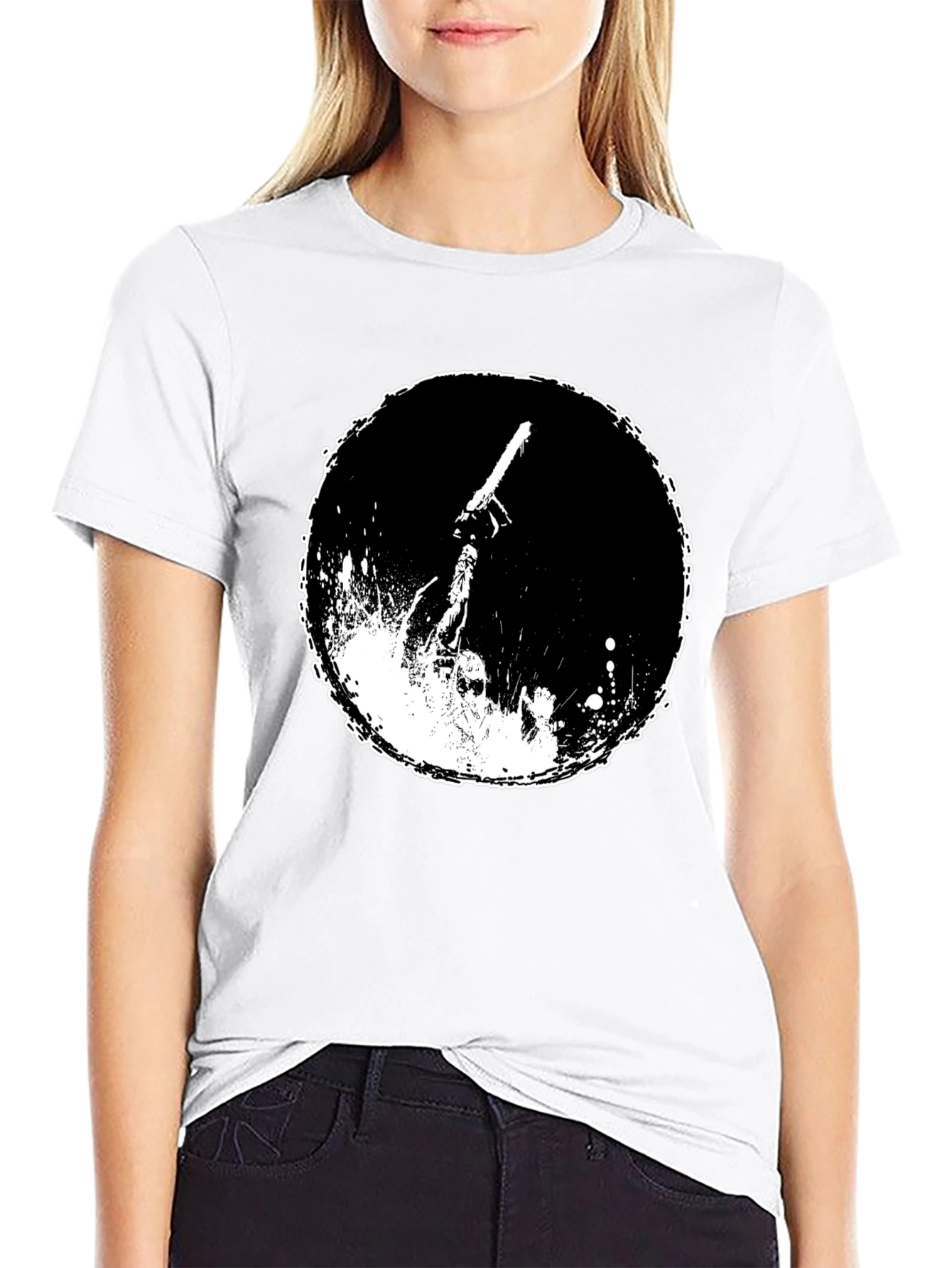 Black Graphic Tee: Chainsaw Moon Black Cotton T-Shirt view 9