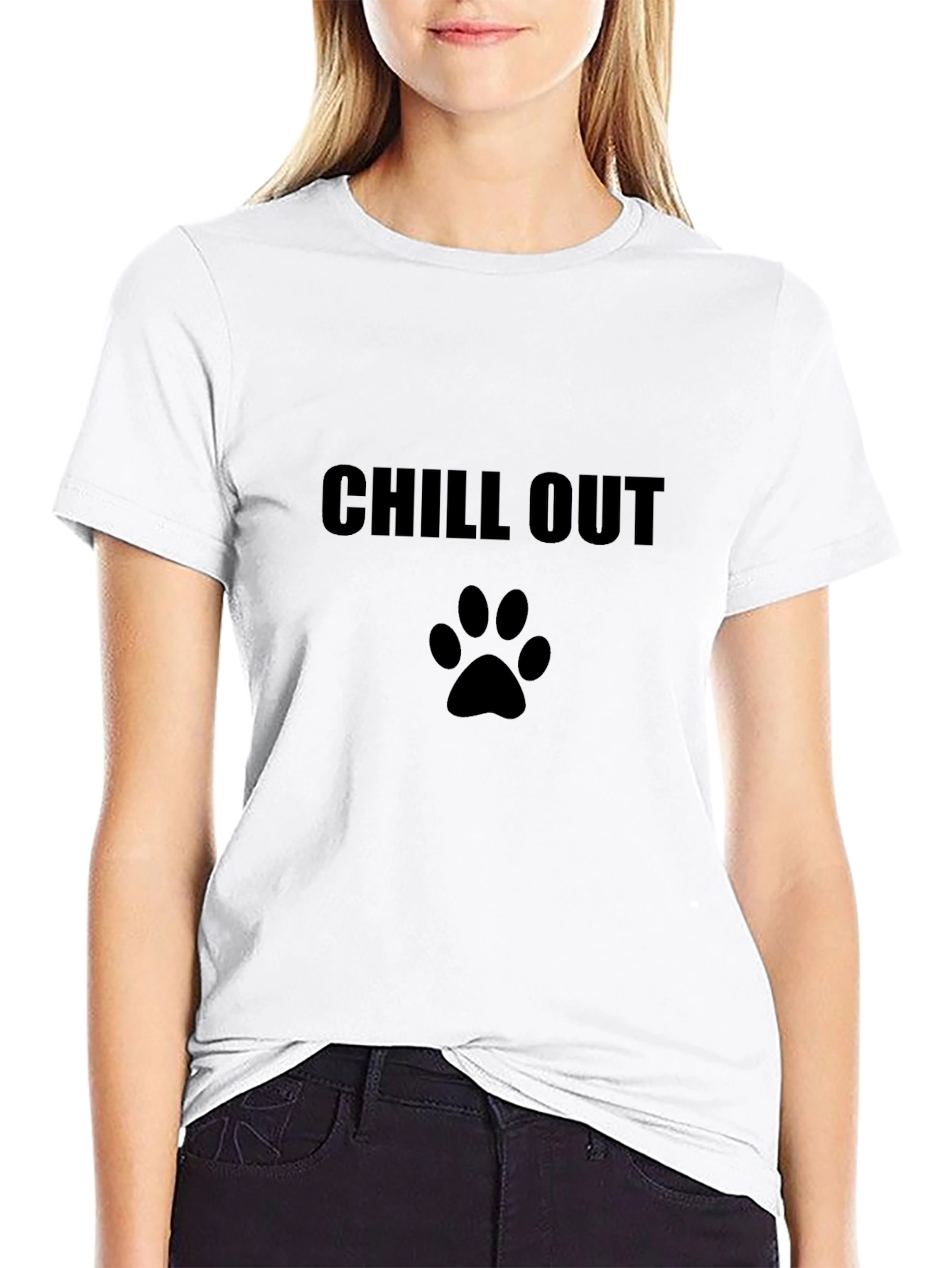 Chill Out Dog Paw Print T-Shirt - Black - 9