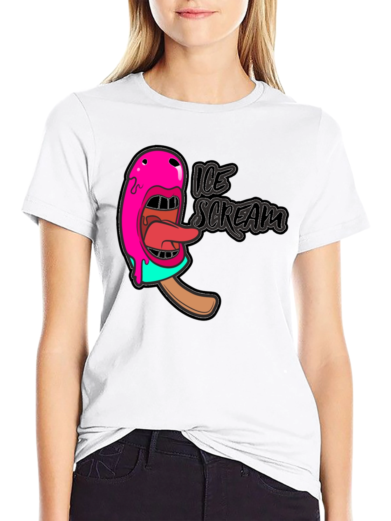 Black Ice Scream Graphic T-Shirt - Black Cotton Tee view 9