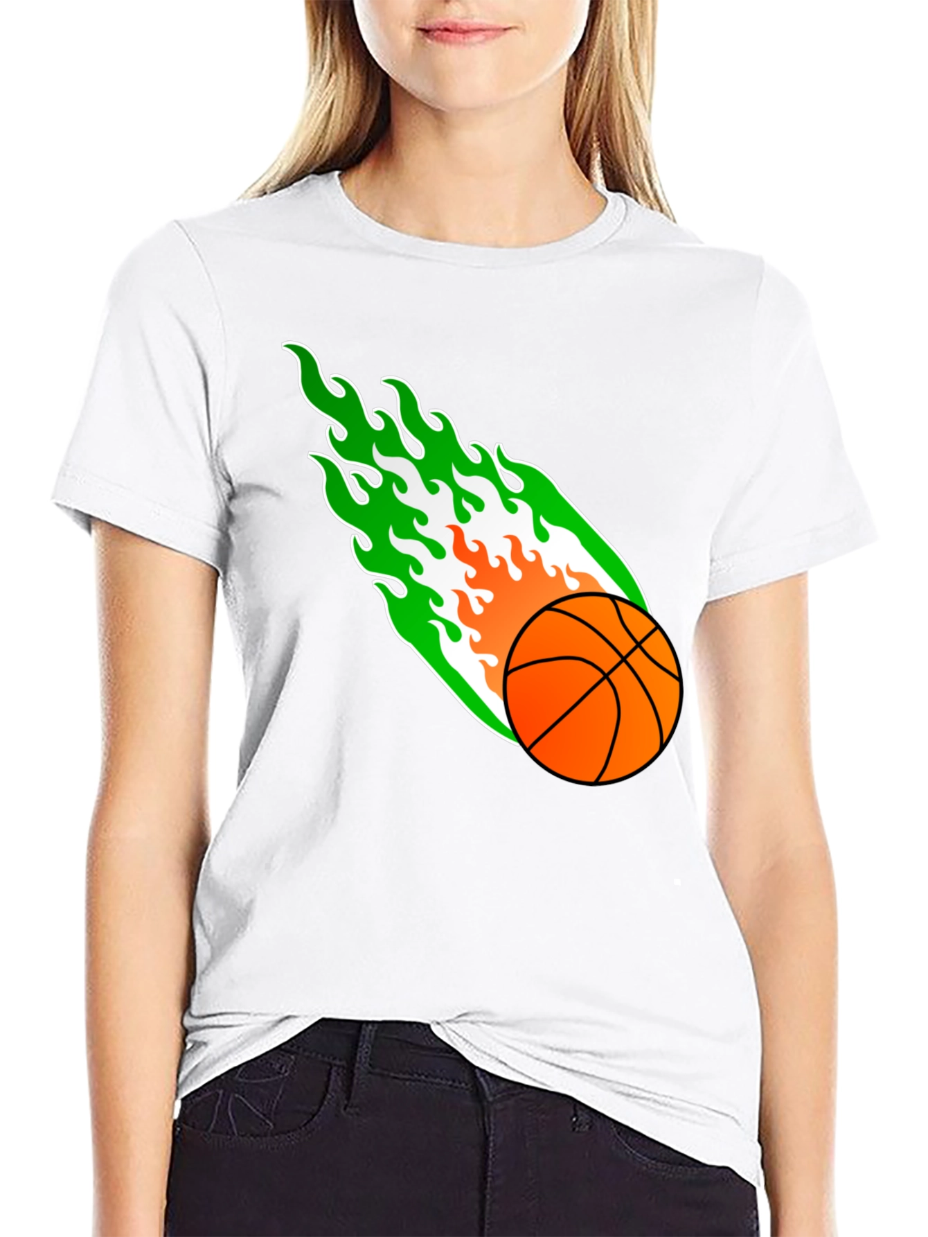 Black Flaming Basketball Graphic Tee - Black Cotton Shirt view 9