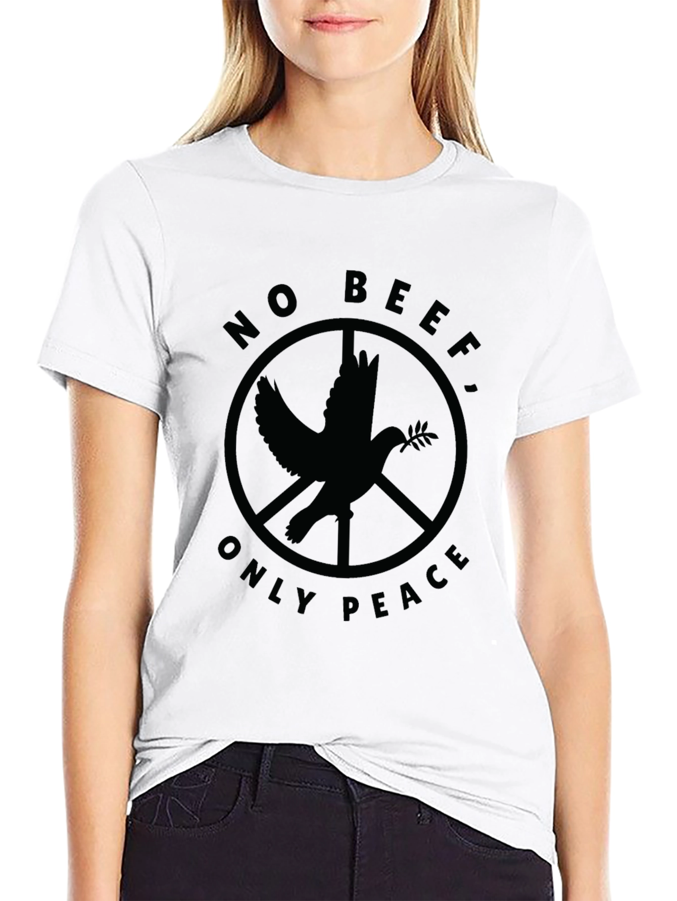 Black No Beef, Only Peace T-Shirt - Dove Peace Sign Tee view 9