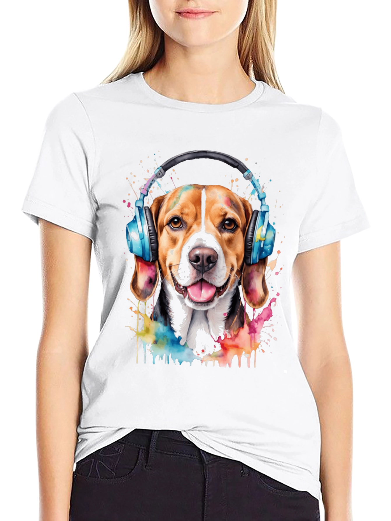 Black Dog with Headphones Graphic Tee view 9