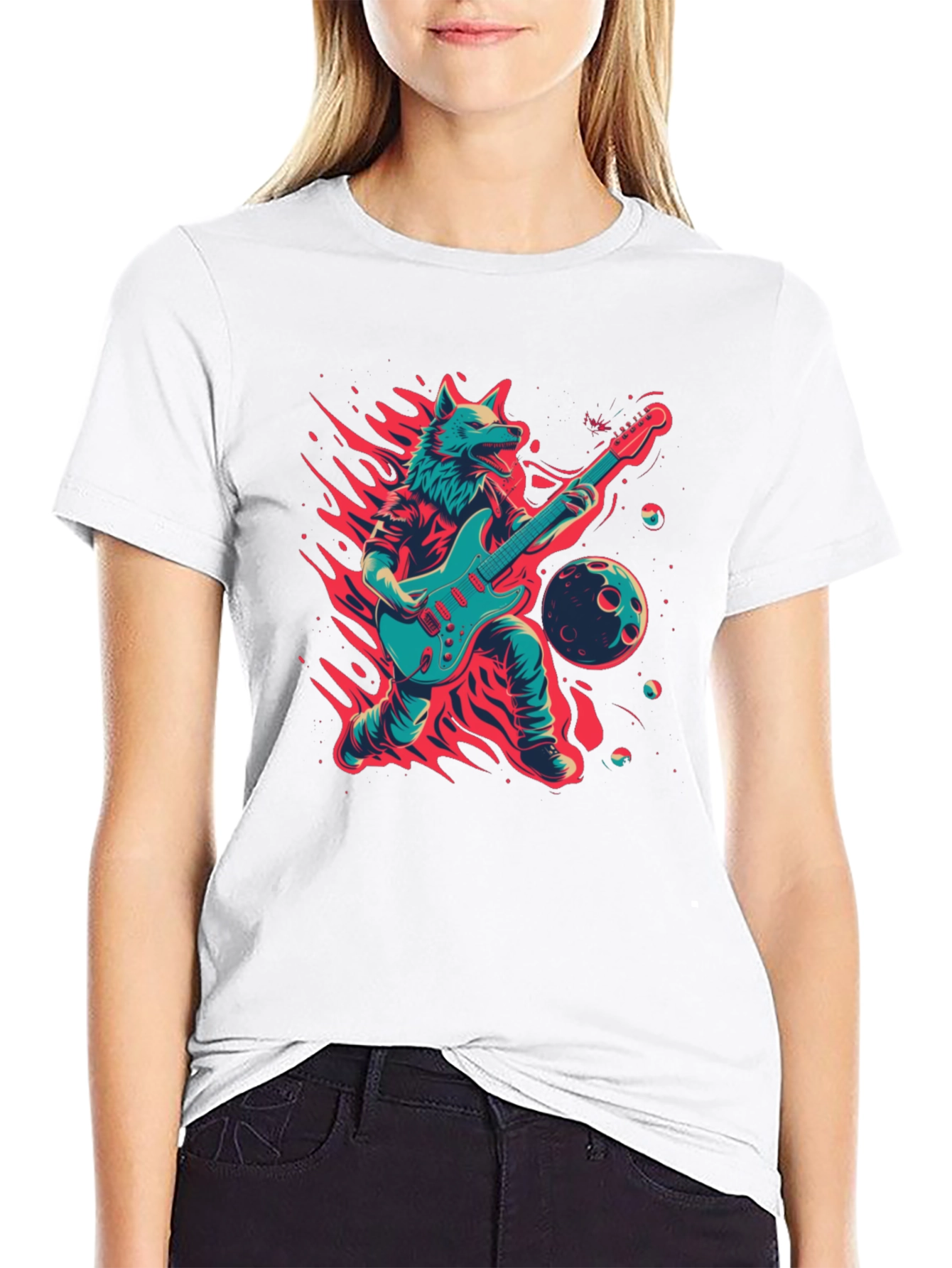 Black Wolf Guitarist Graphic T-Shirt - Unique Design view 9