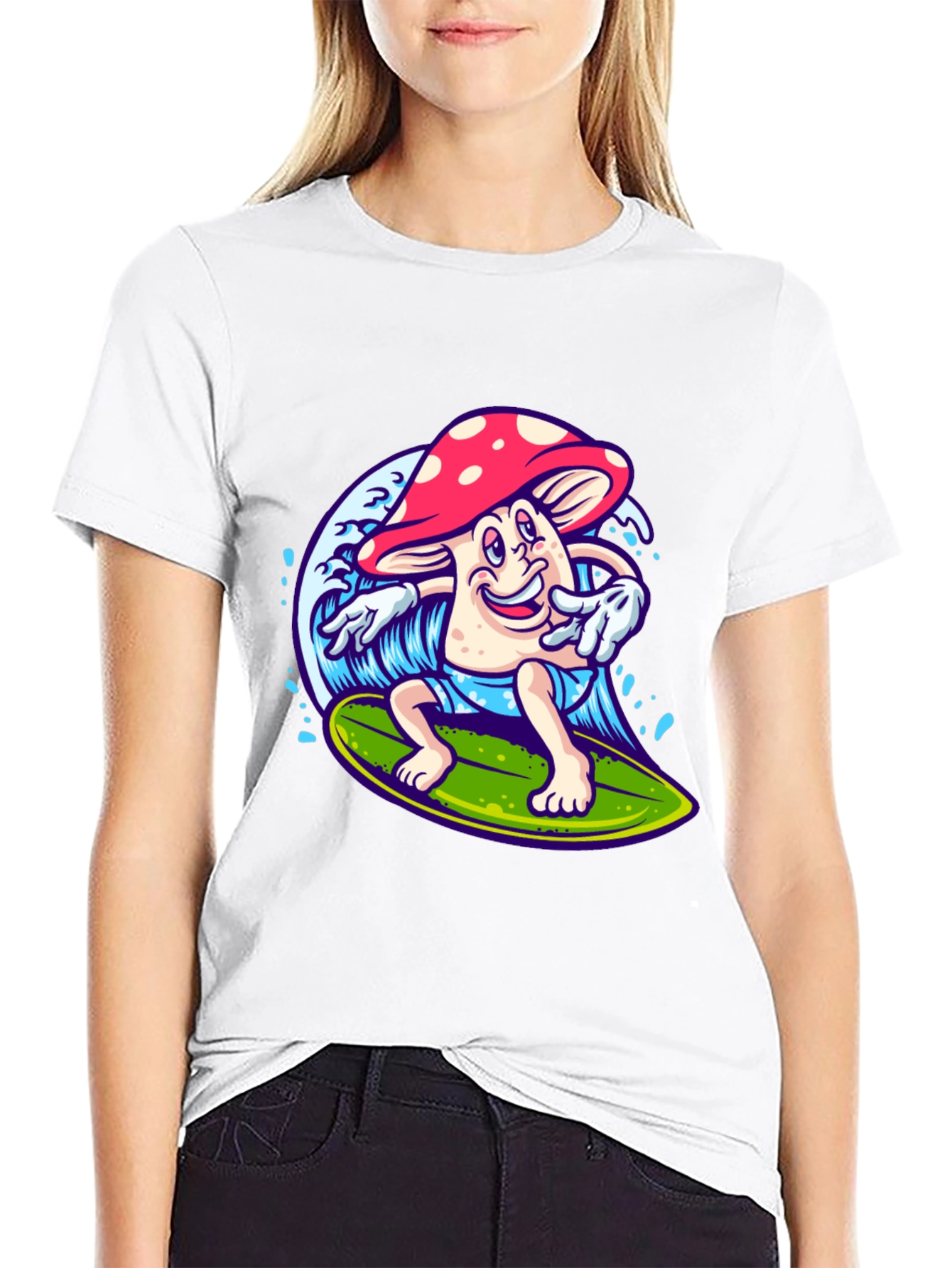Black Surfing Mushroom Graphic T-Shirt view 9