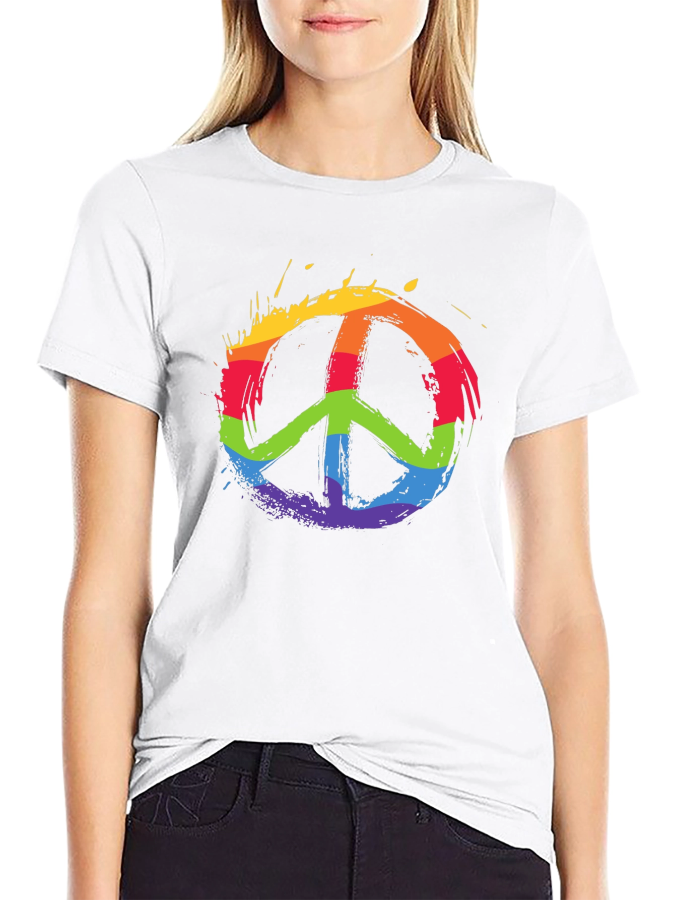 Black Rainbow Peace Sign Black T-Shirt view 9