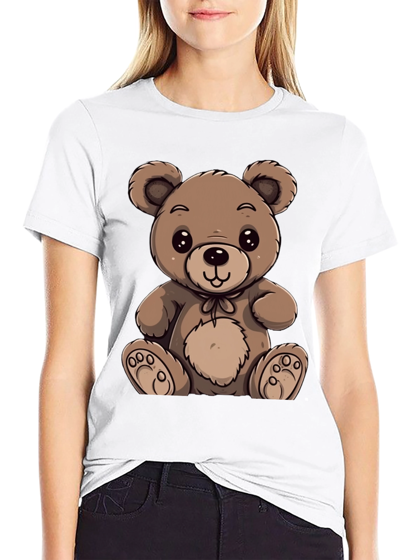 Black Cute Teddy Bear Graphic Tee view 9