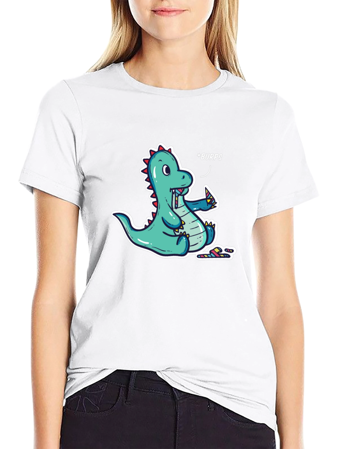 Black Funny Dinosaur *Burps* Graphic T-Shirt - Black Cotton Tee view 9