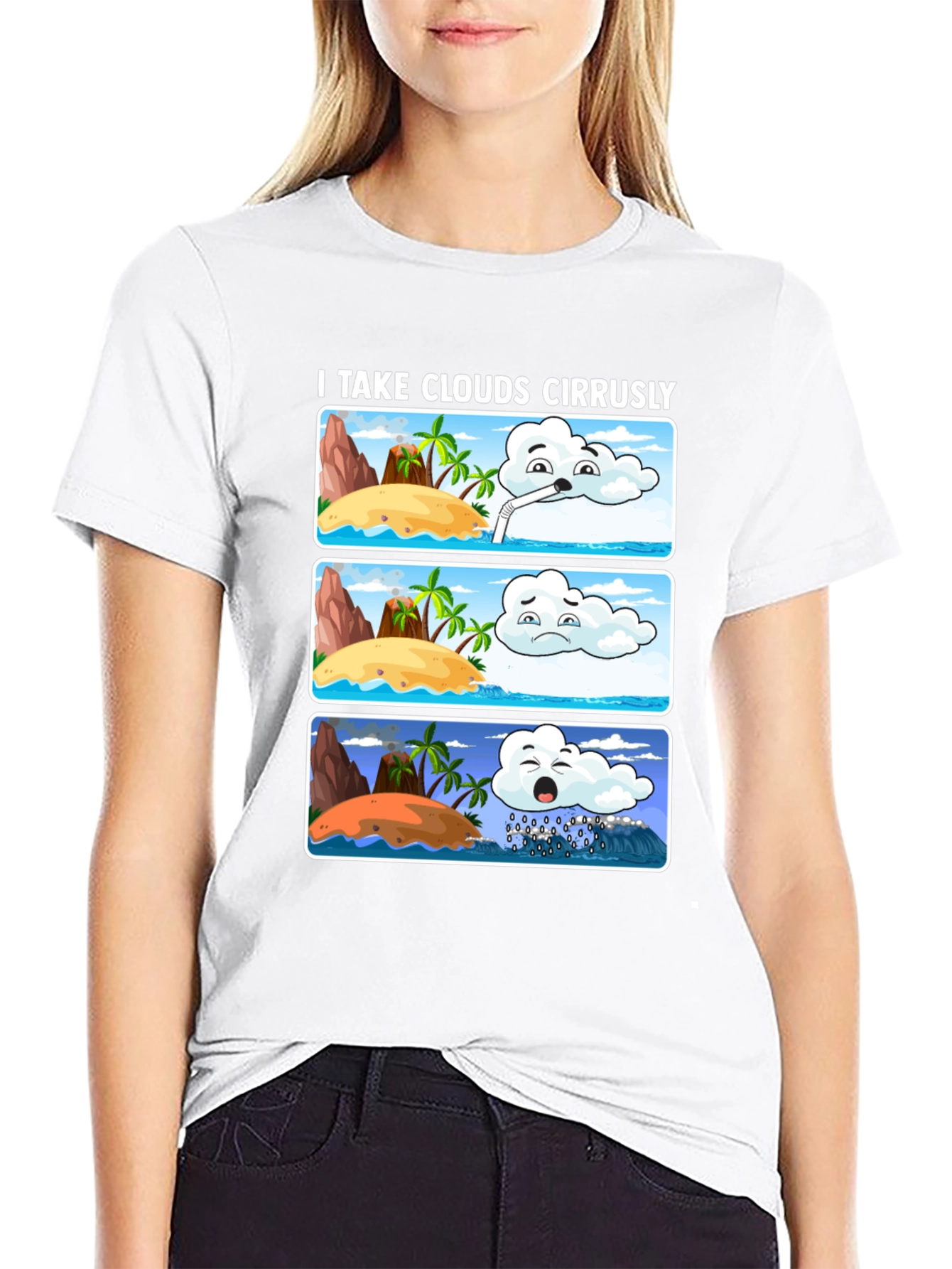 Black Humorous Weather Cartoon T-Shirt view 9