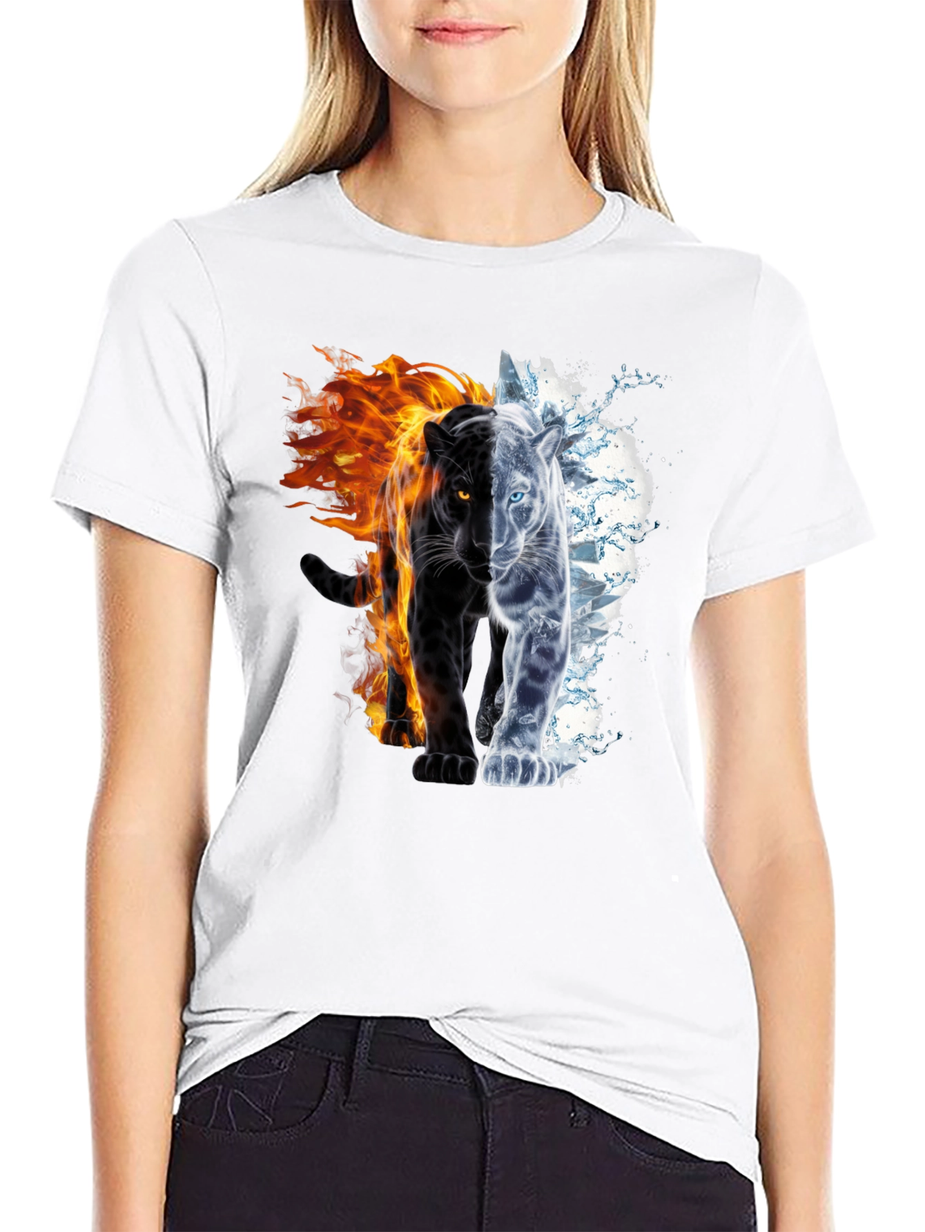 Black Fire and Ice Panther Graphic Tee - Black view 9