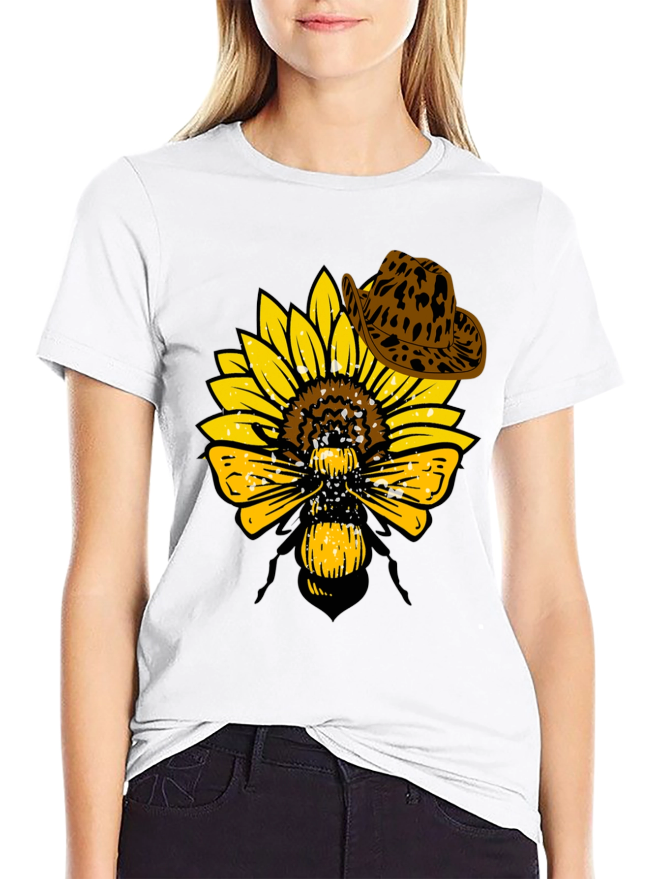 Black Sunflower Bee Cowboy Hat T-Shirt view 9