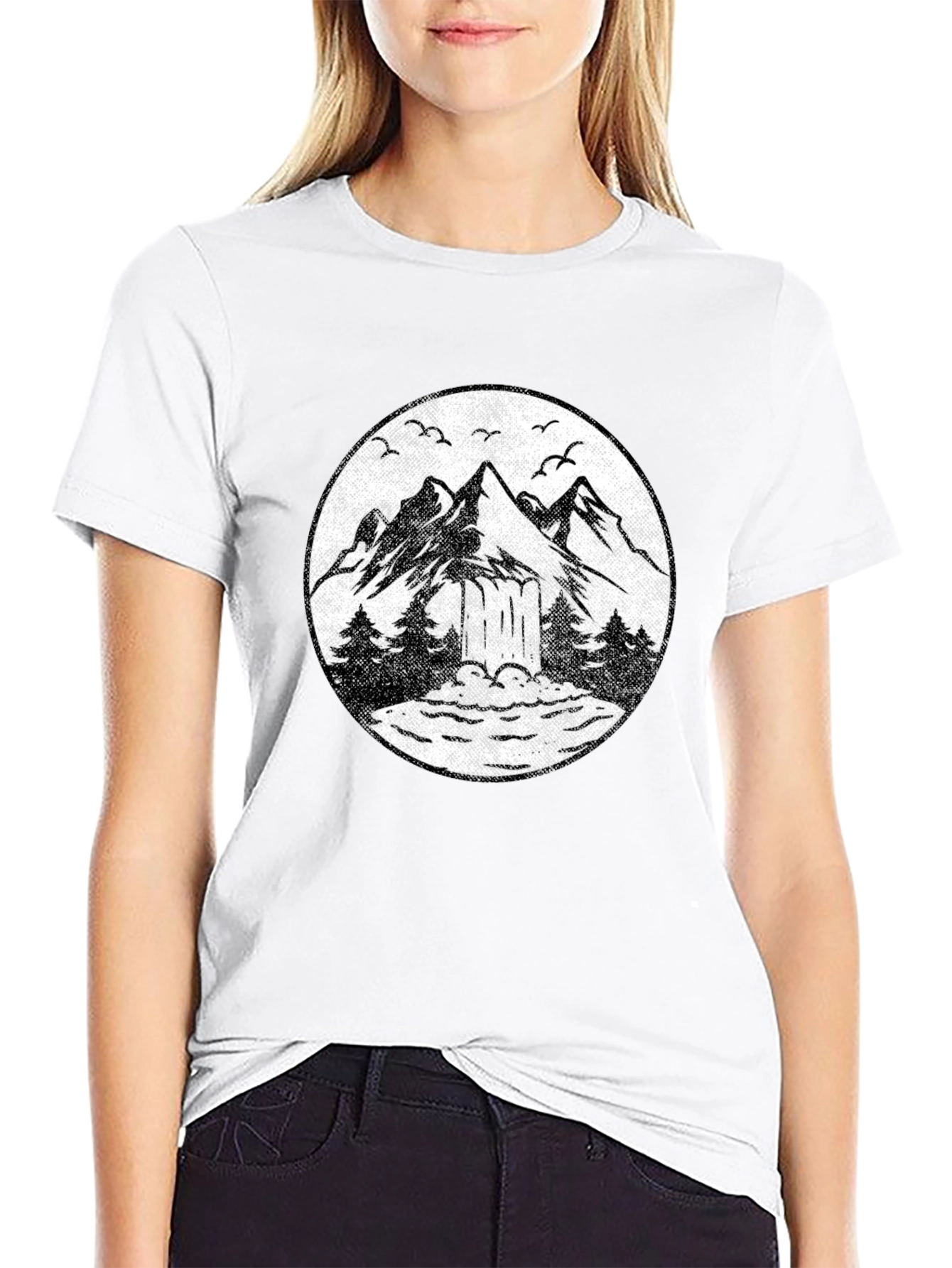Black Mountain Scene Graphic Tee - Black Unisex T-Shirt view 9