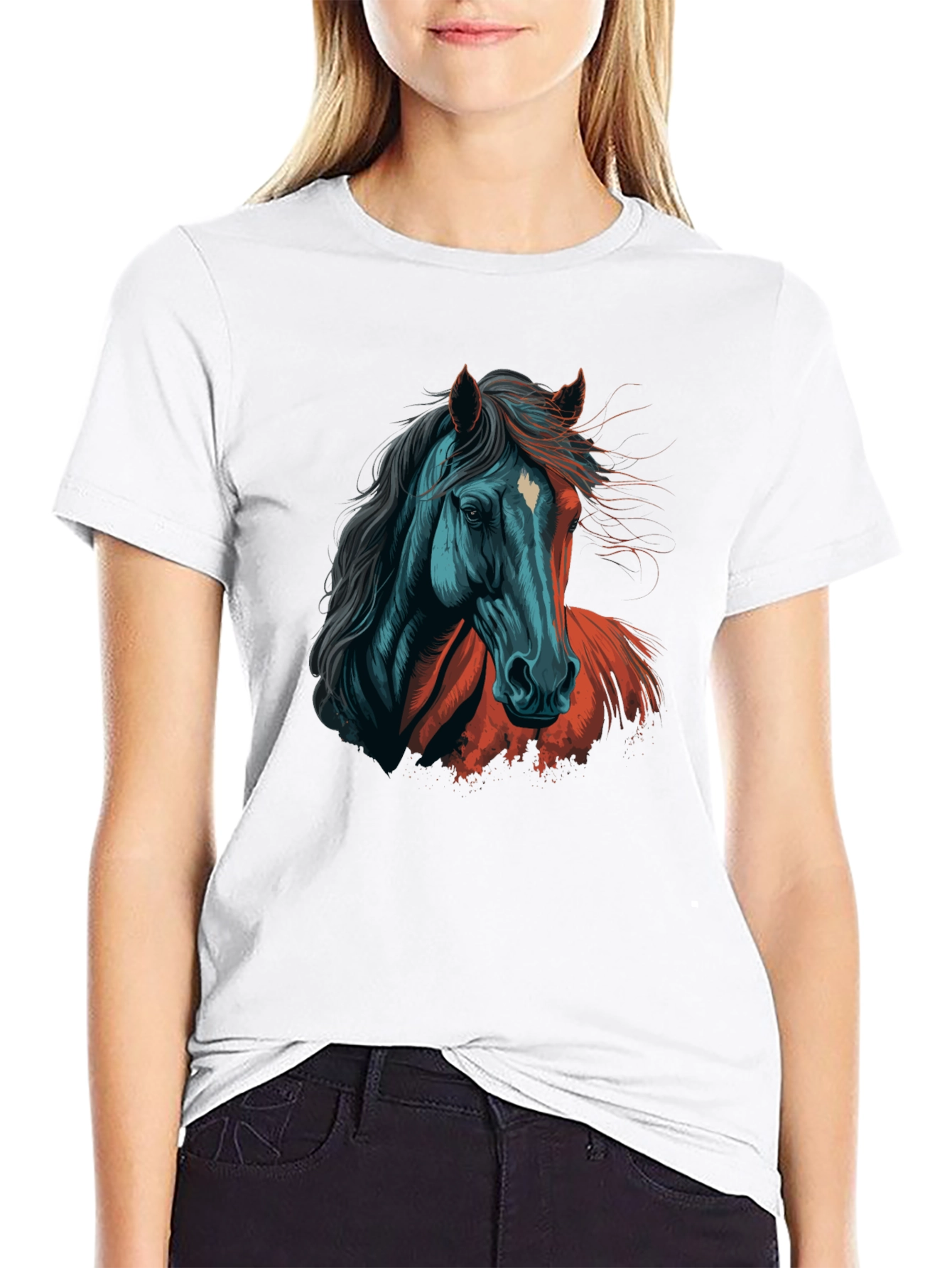 Black Horse Graphic Tee - Artistic Print Black T-Shirt view 9
