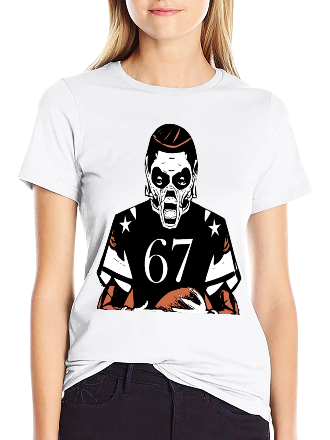 Black Grim Reaper Football Tee - Number 67 Graphic Shirt view 9