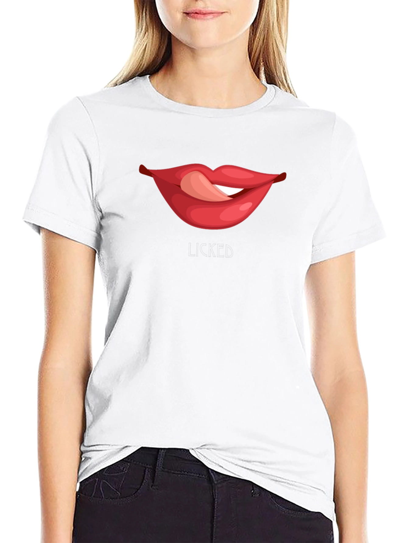 Black Licked Lips Graphic Tee - Black Cotton Blend T-Shirt view 9