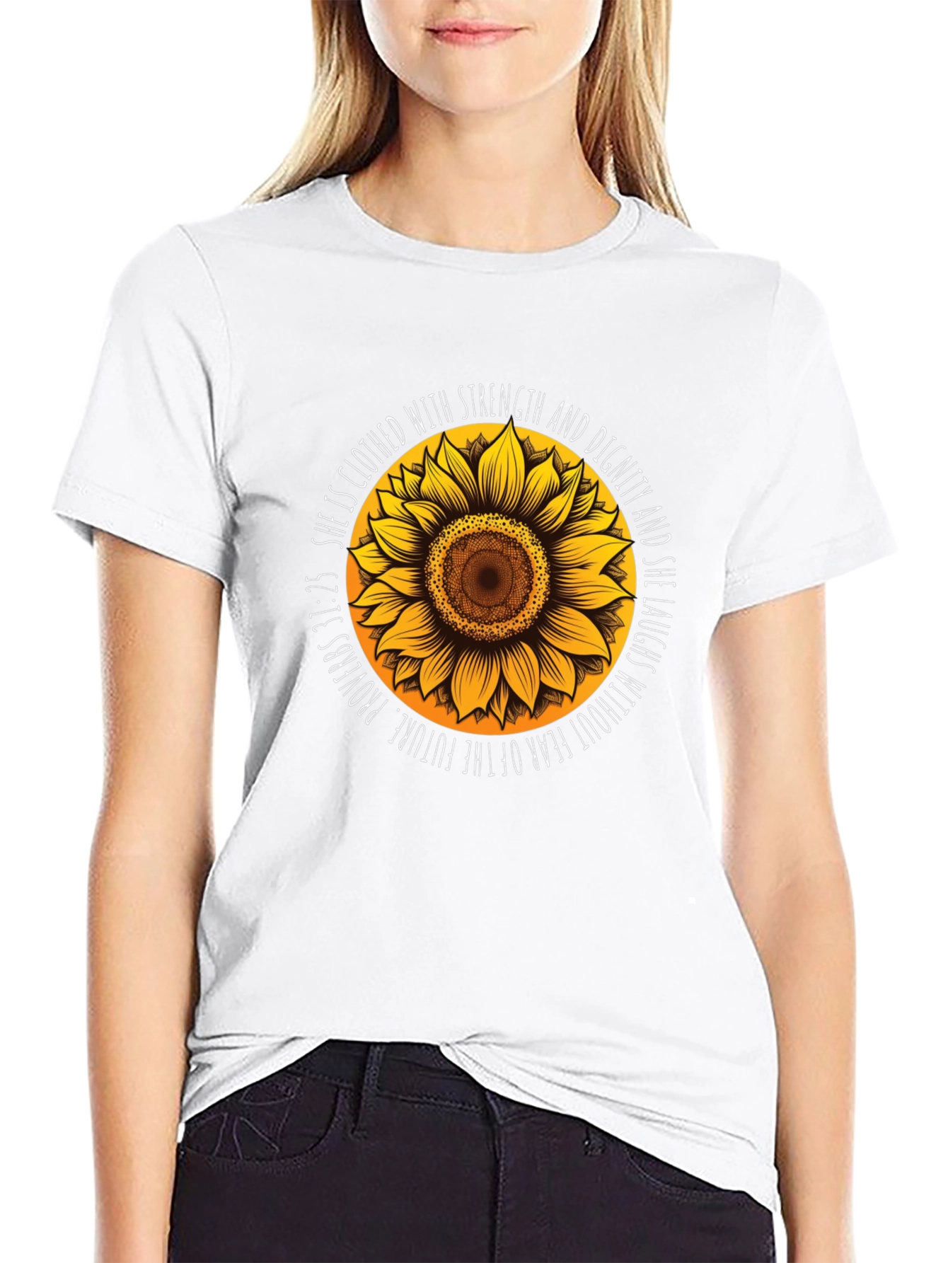 Black Sunflower Proverbs T-Shirt: Strength & Dignity view 9