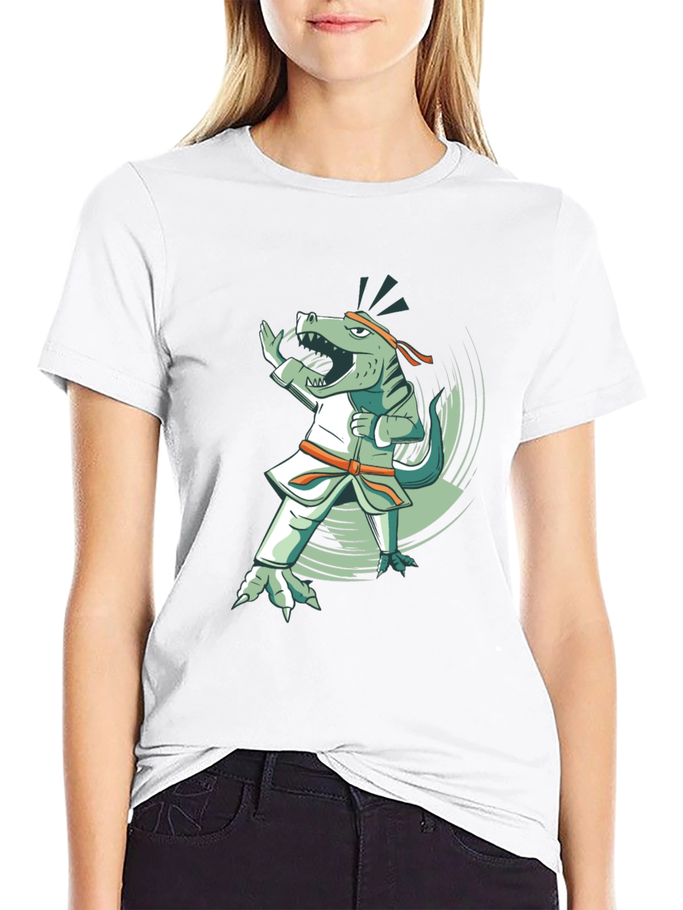 Black Martial Arts Dinosaur Black T-Shirt view 9