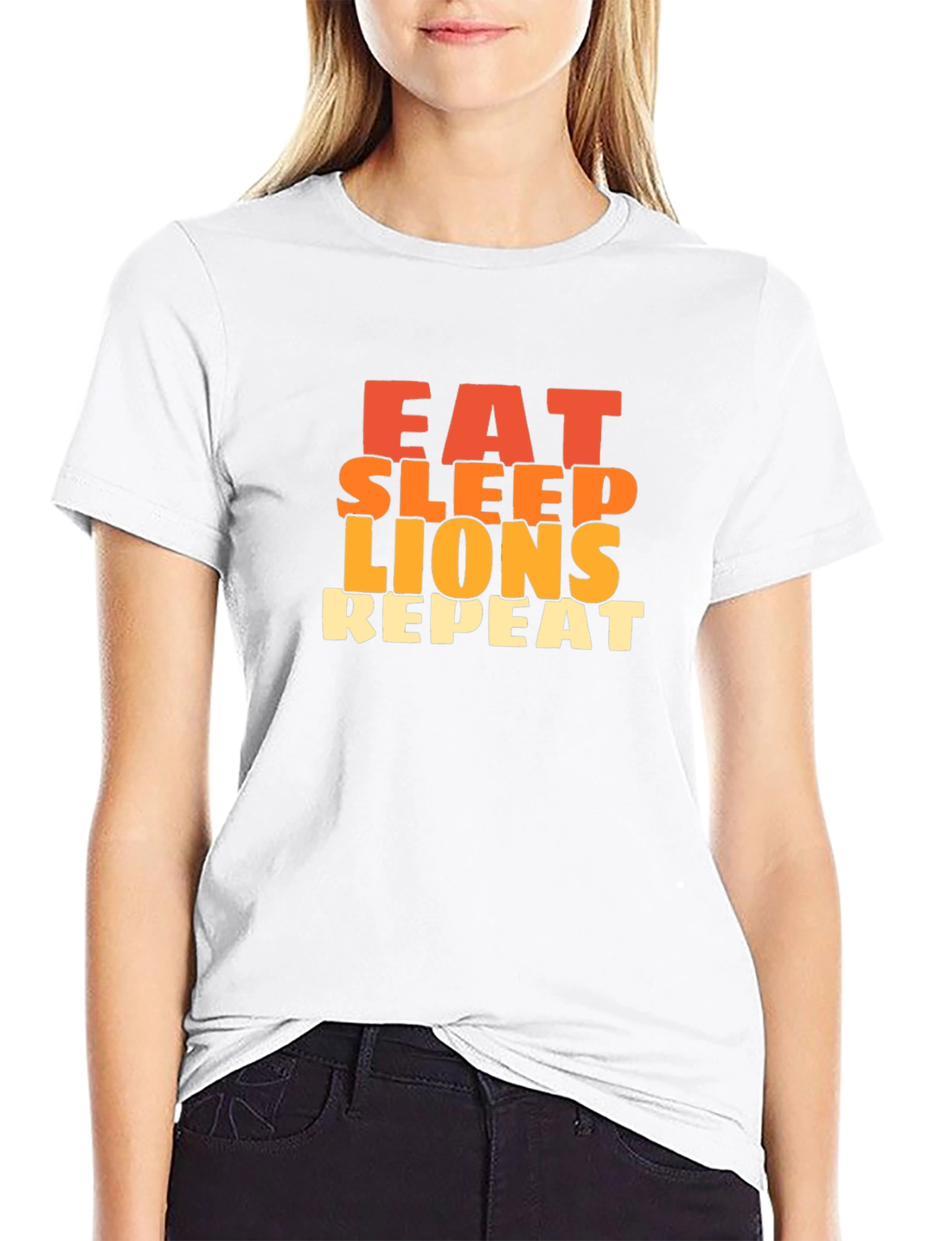 Black Eat Sleep Lions Repeat Graphic Tee - Black Cotton T-Shirt view 9