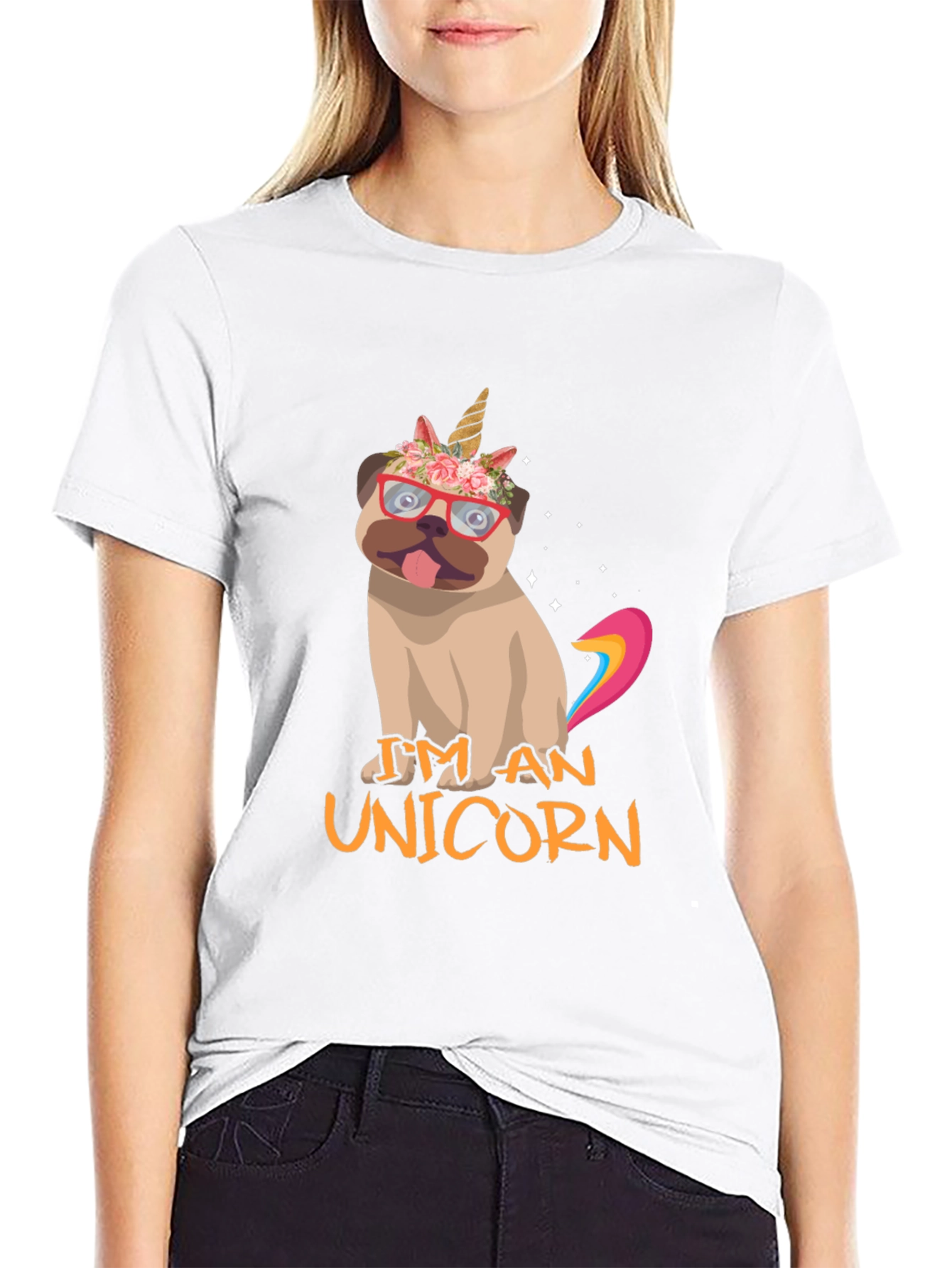 Black I'm An Unicorn Pug T-Shirt view 9
