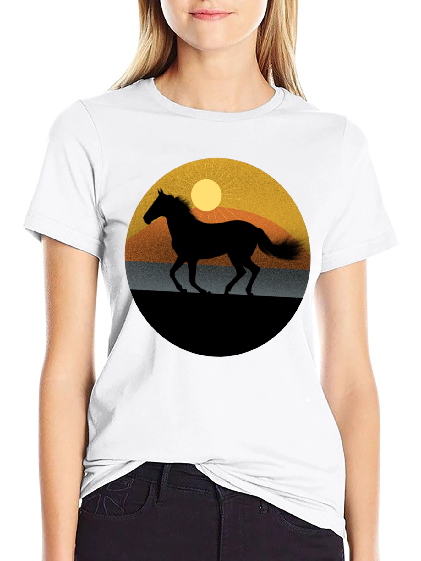 Black Horse Silhouette Graphic Tee - Sunset Design view 9
