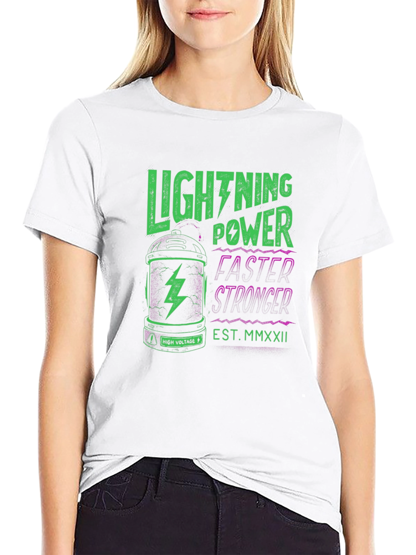 Black Lightning Power Graphic Tee - Black Cotton T-Shirt view 9