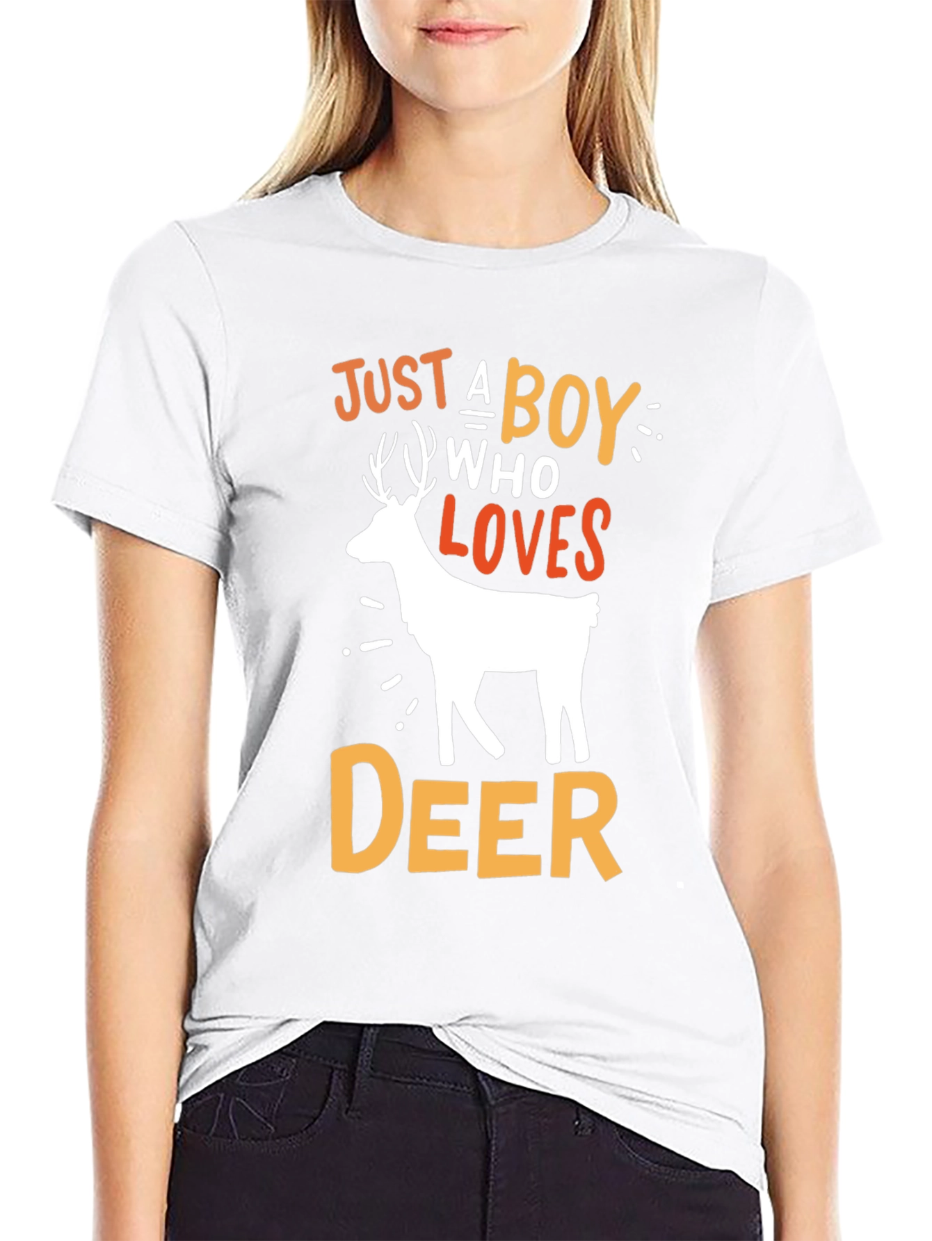 Black Just A Boy Who Loves Deer Graphic T-Shirt view 9