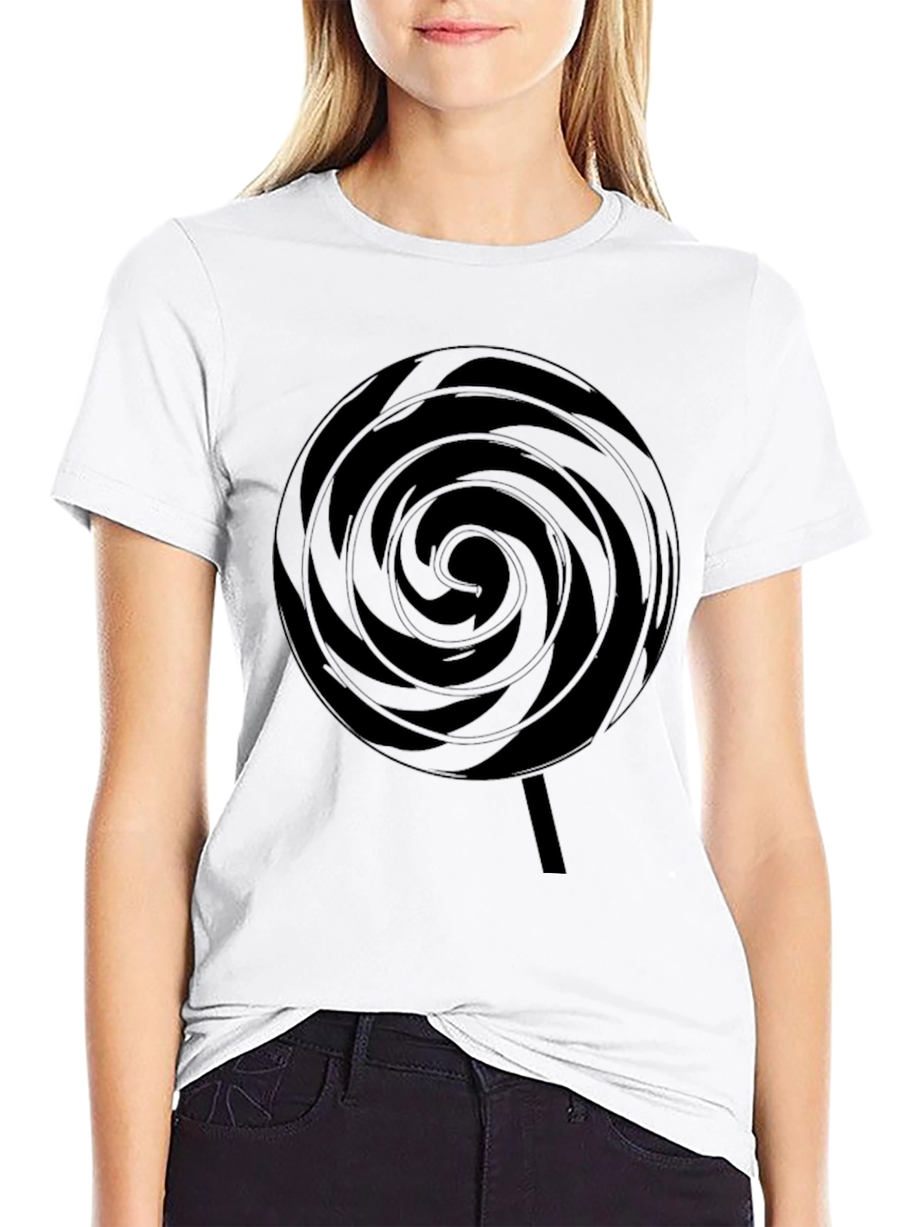 Black Swirl Lollipop Graphic Black T-Shirt view 9