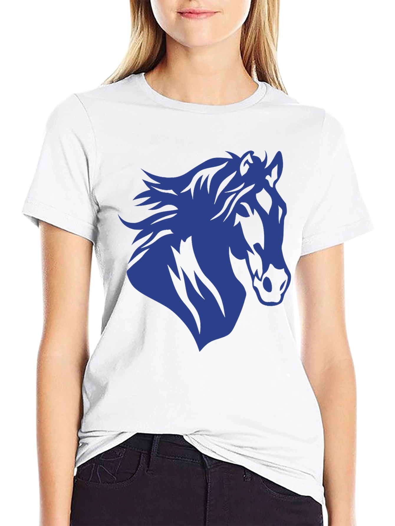 Black Horse Silhouette Graphic Tee - Black Cotton T-Shirt view 9