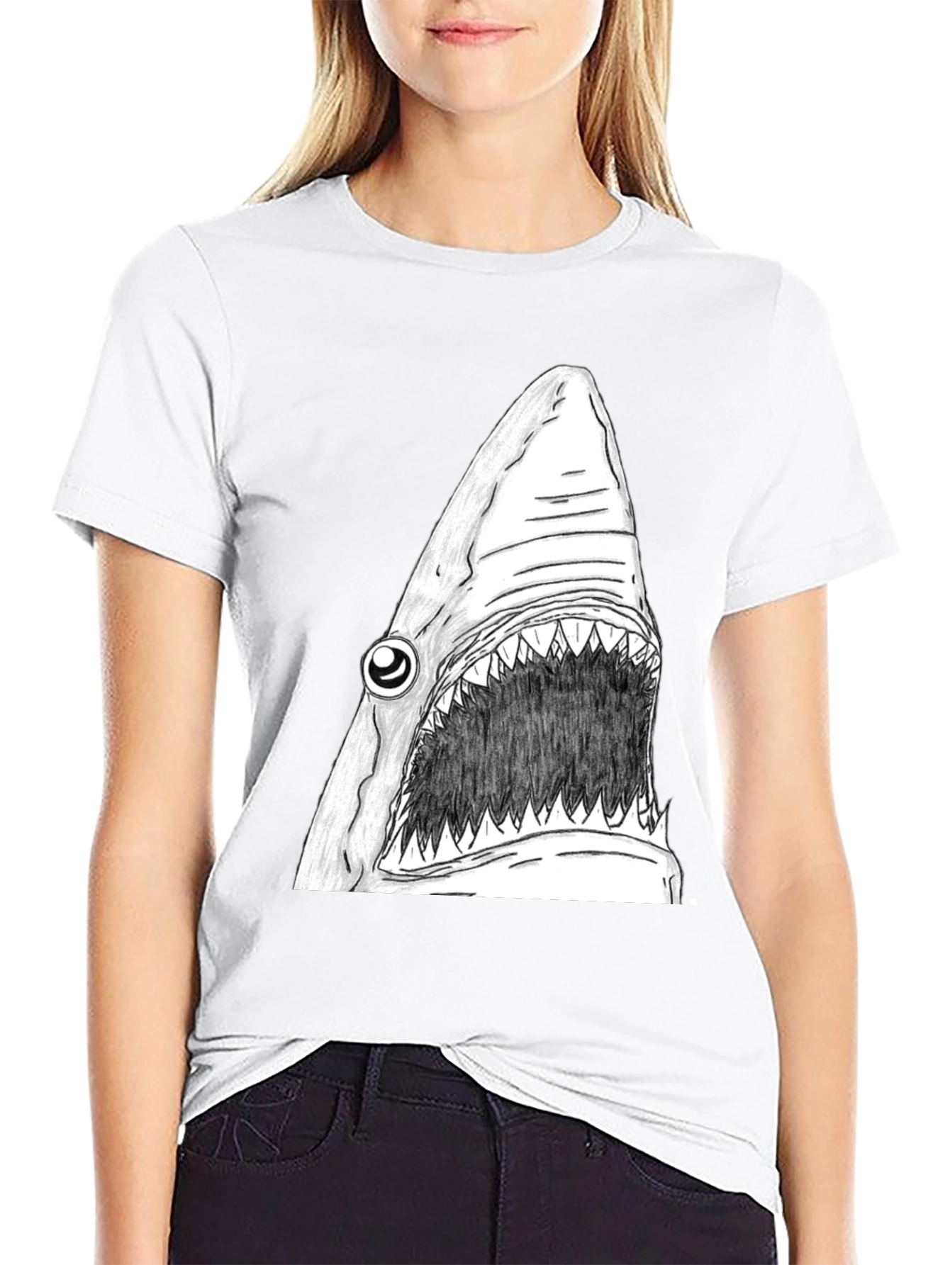 Black Shark Graphic Tee - Men's Black Cotton T-Shirt view 9