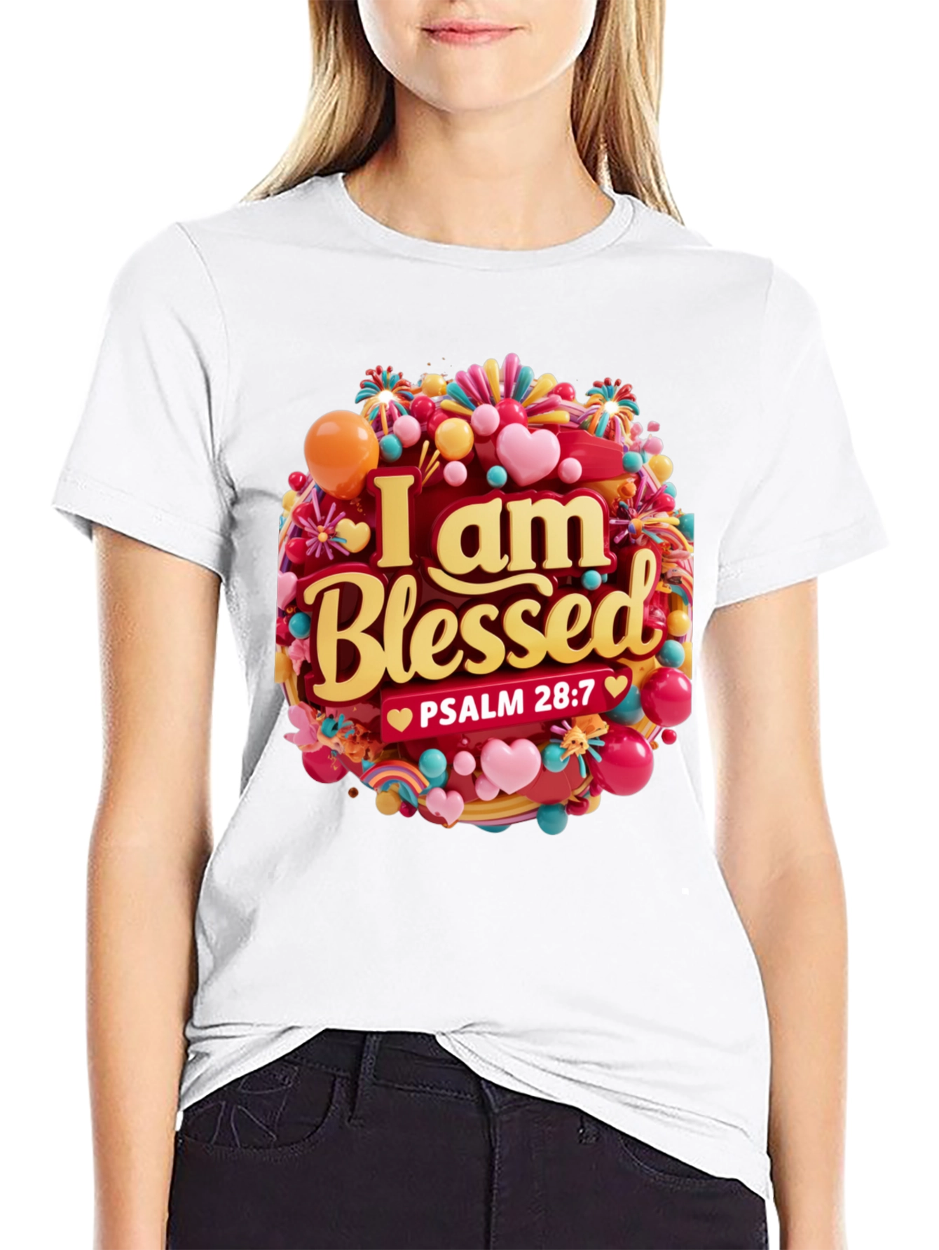Black I Am Blessed T-Shirt - Psalm 28:7 - Christian Apparel view 9