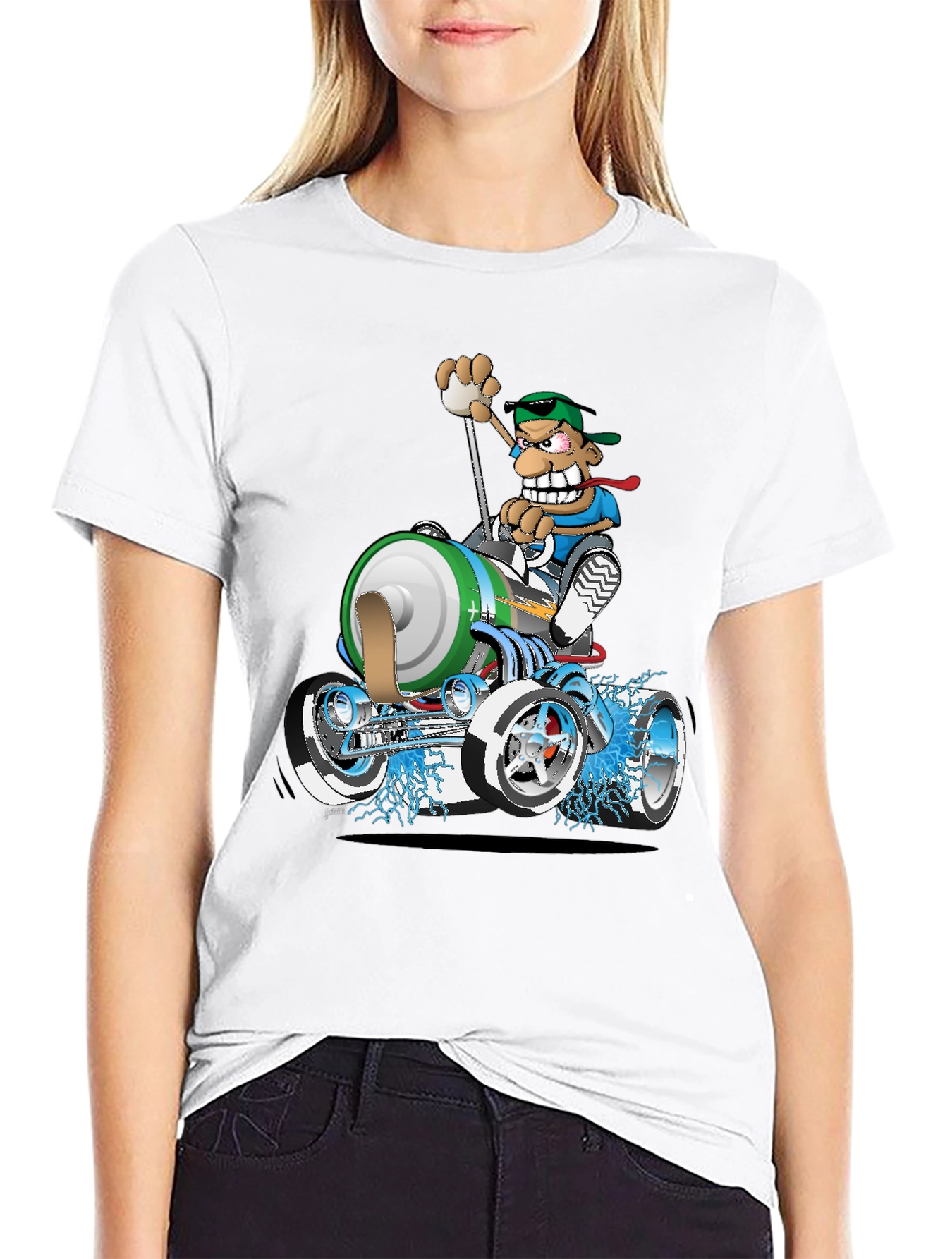 Black Cartoon Race Car T-Shirt view 9