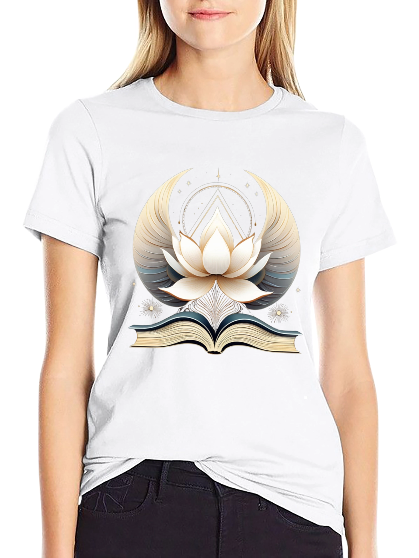 Black Mystic Lotus Book Graphic Tee - Unisex Black T-Shirt view 9